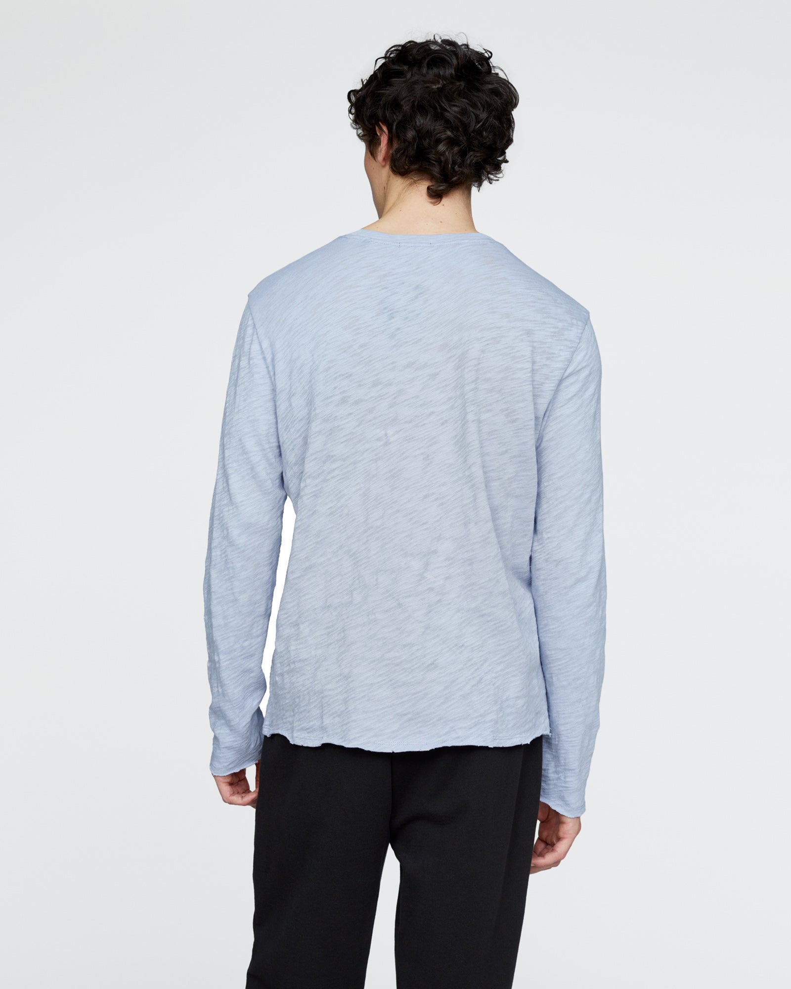 Slub Jersey Long Sleeve Destroyed Wash Tee - Cool Water