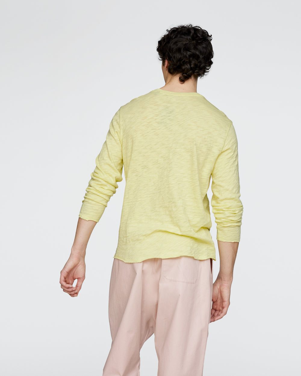 Slub Jersey Long Sleeve Destroyed Wash Tee - Mellow Yellow