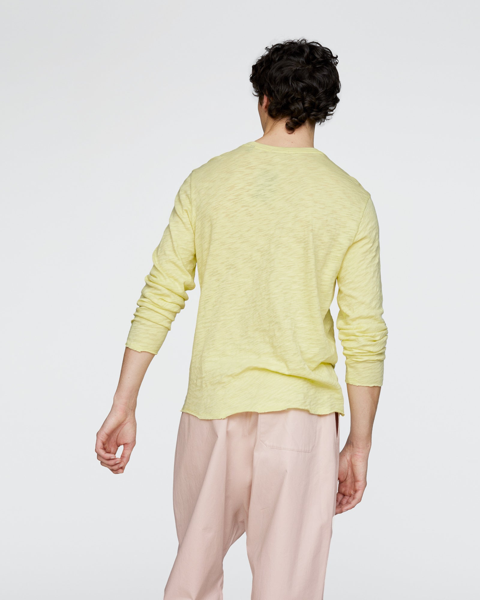 Slub Jersey Long Sleeve Destroyed Wash Tee - Mellow Yellow