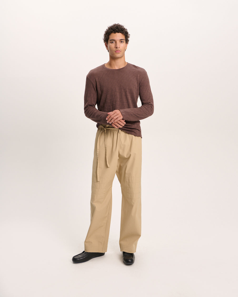 Slub Jersey Long Sleeve Destroyed Wash Tee - Chocolate