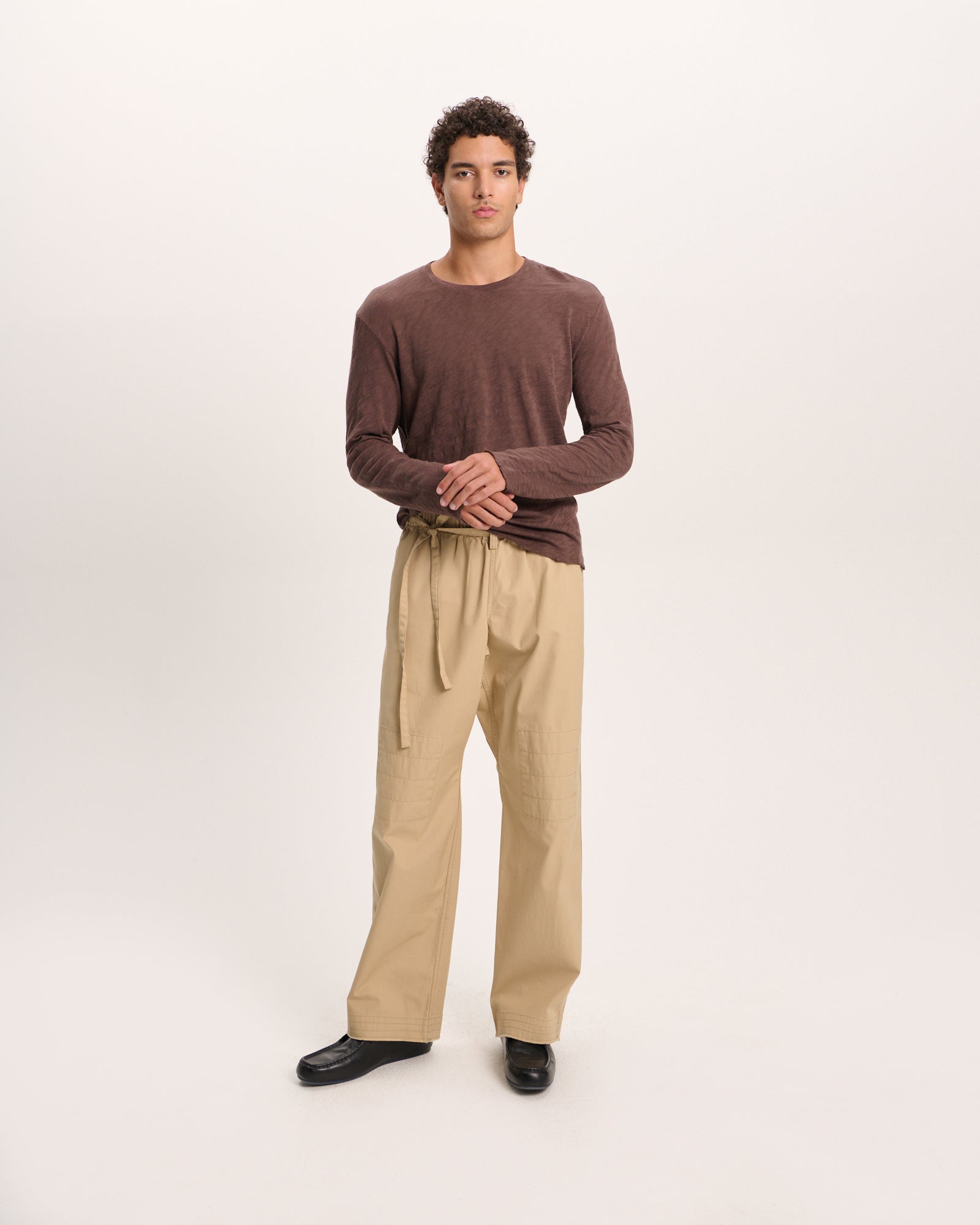 Slub Jersey Long Sleeve Destroyed Wash Tee - Chocolate