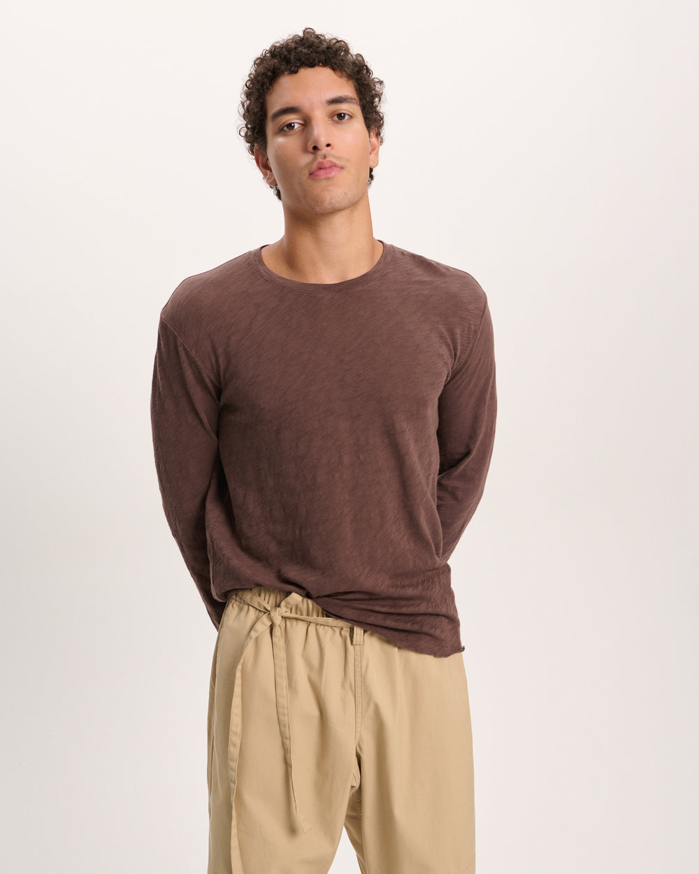 Slub Jersey Long Sleeve Destroyed Wash Tee - Chocolate