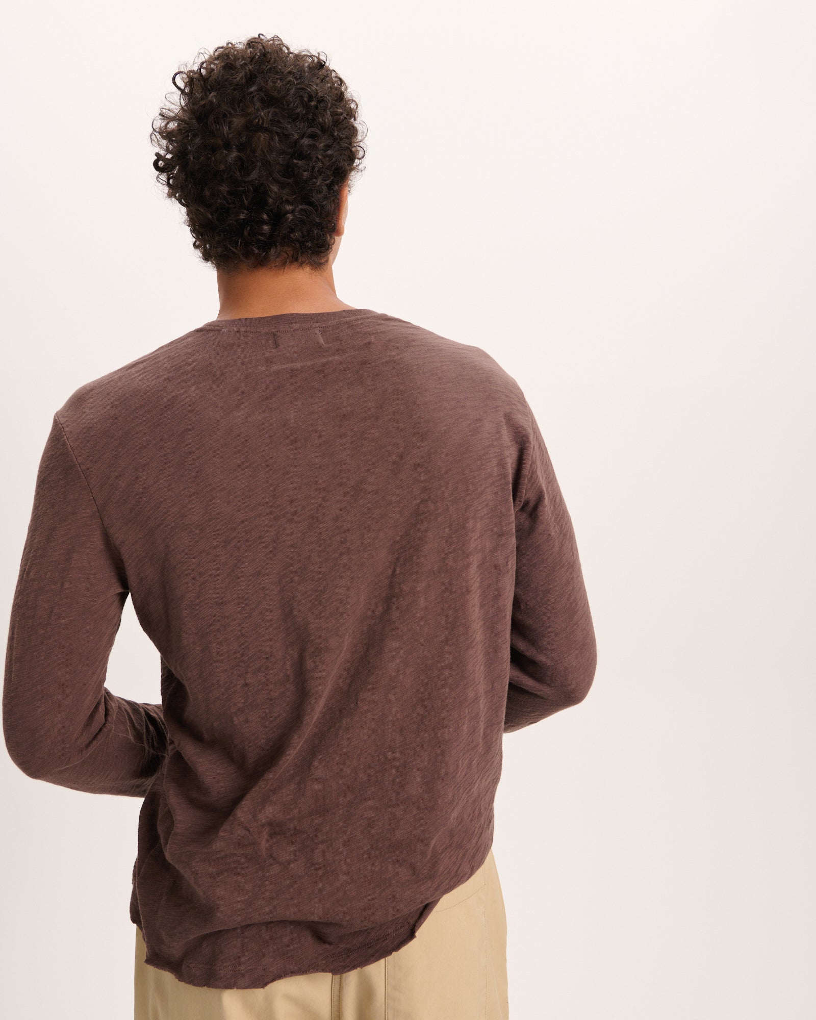 Slub Jersey Long Sleeve Destroyed Wash Tee - Chocolate