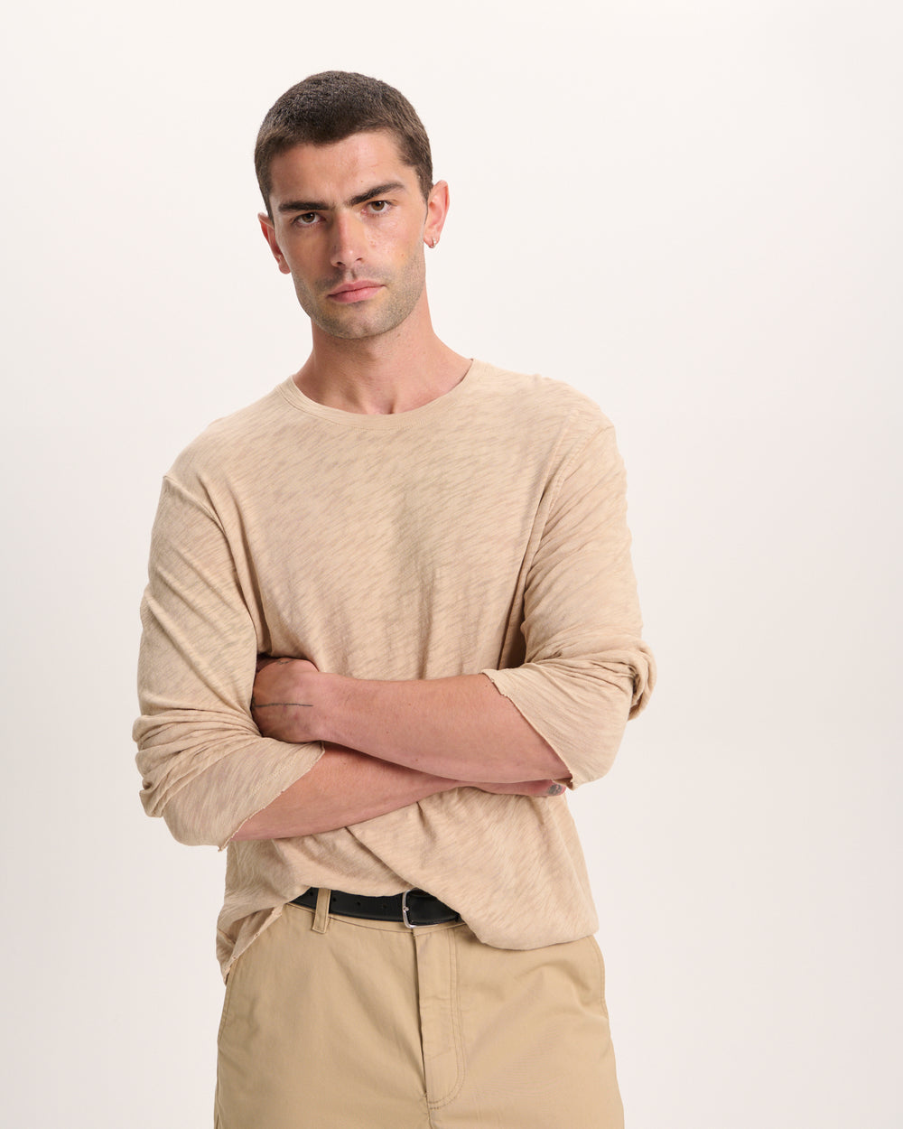 Slub Jersey Long Sleeve Destroyed Wash Tee - Dune