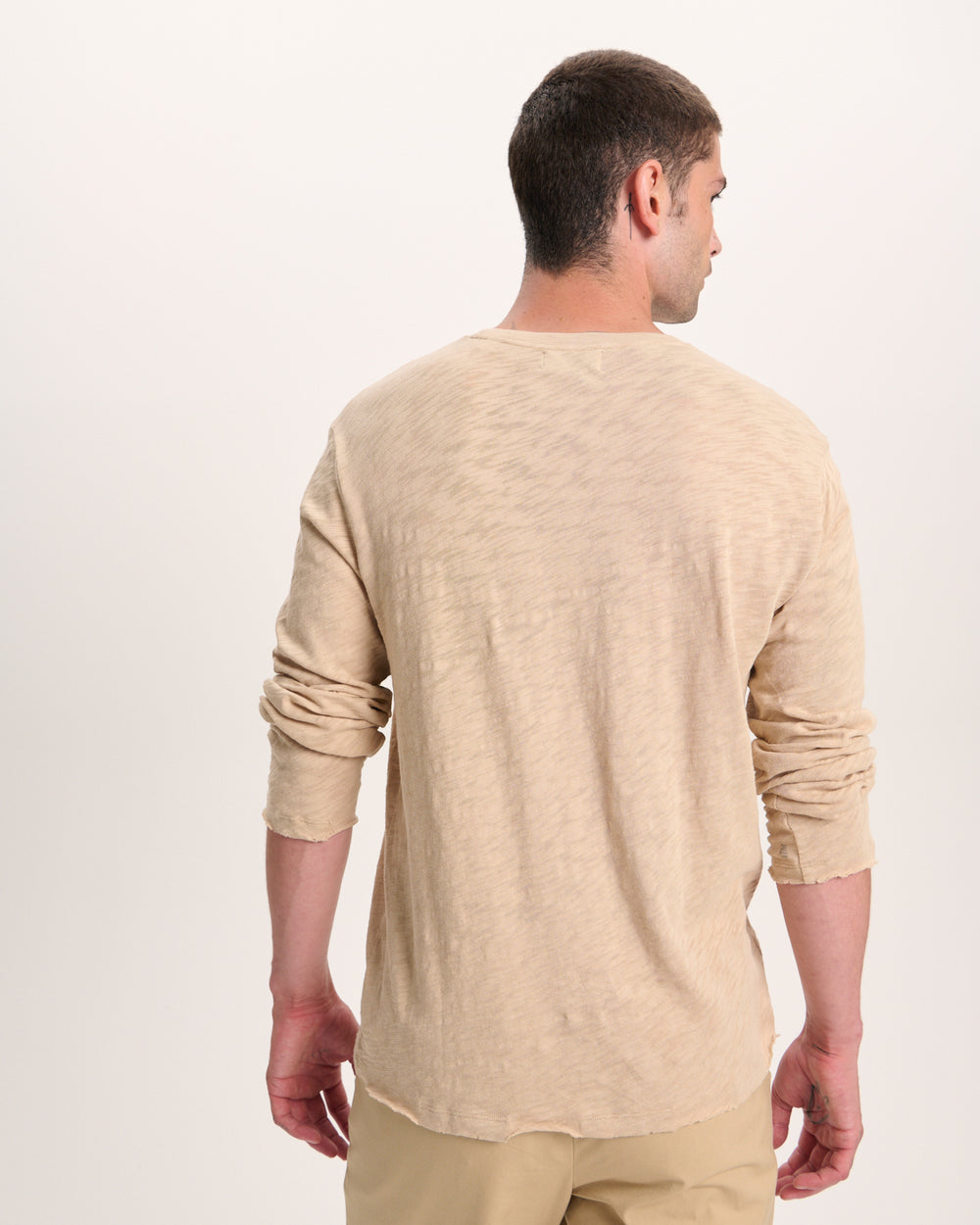 Slub Jersey Long Sleeve Destroyed Wash Tee - Dune