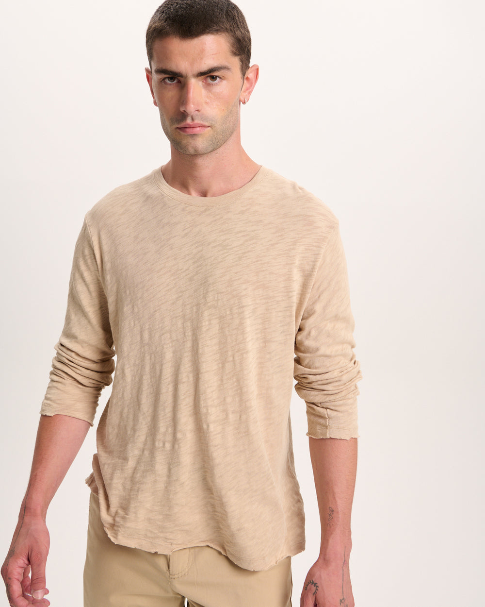 Slub Jersey Long Sleeve Destroyed Wash Tee - Dune