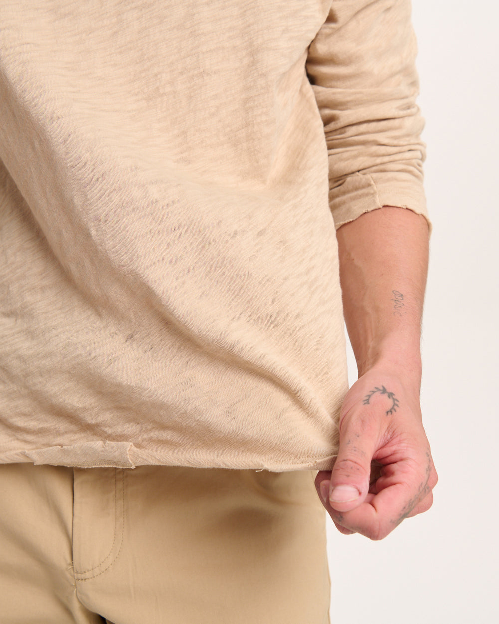 Slub Jersey Long Sleeve Destroyed Wash Tee - Dune