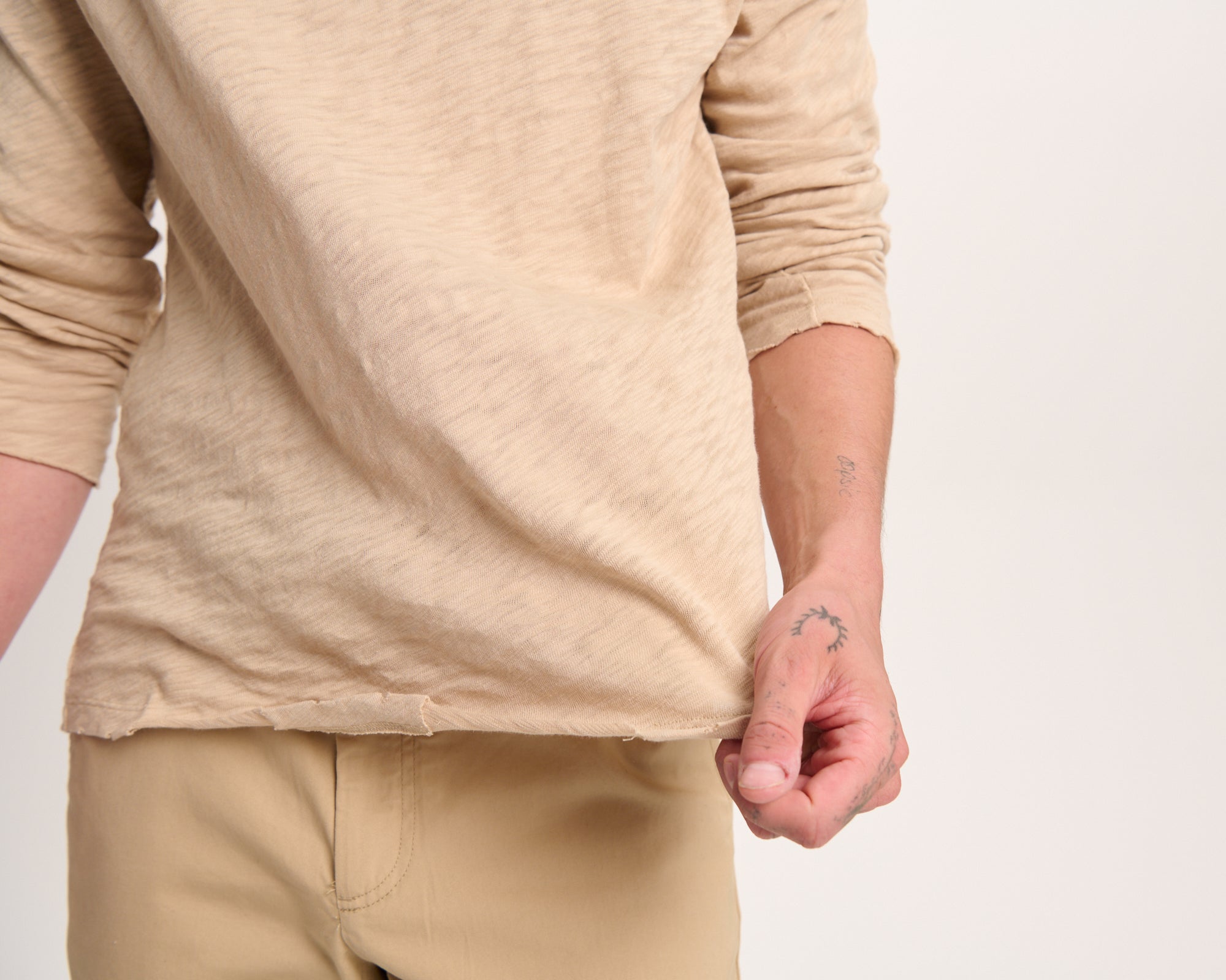 Slub Jersey Long Sleeve Destroyed Wash Tee - Dune