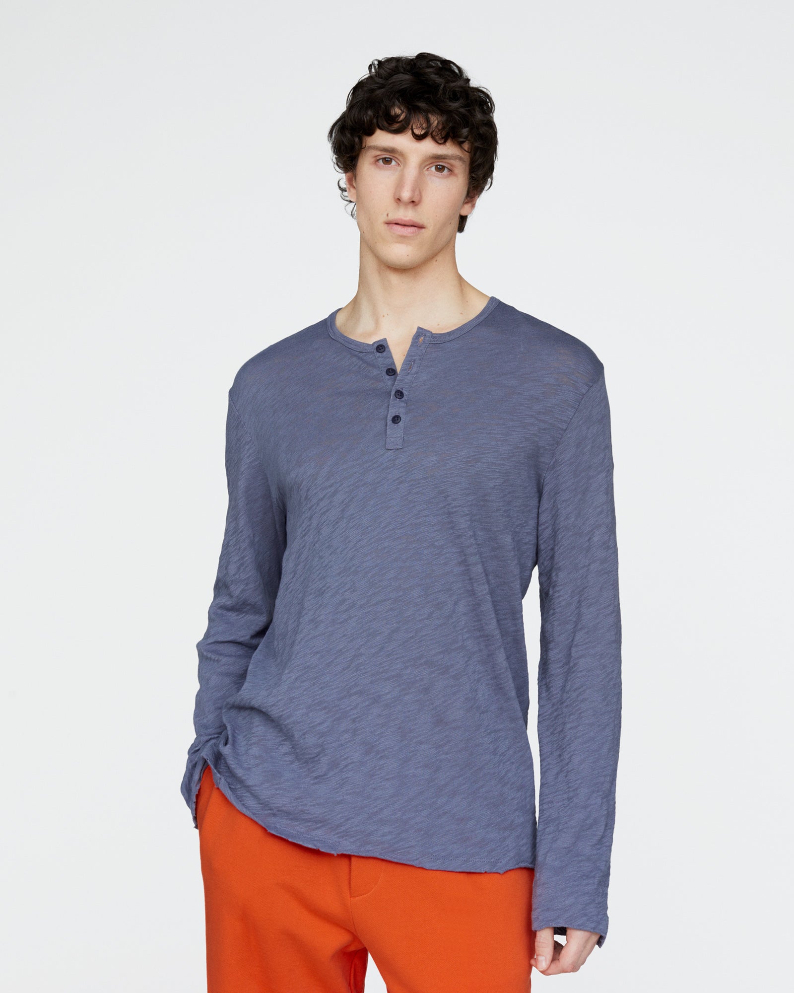 Slub Jersey Destroyed Wash Henley - Dusk Blue
