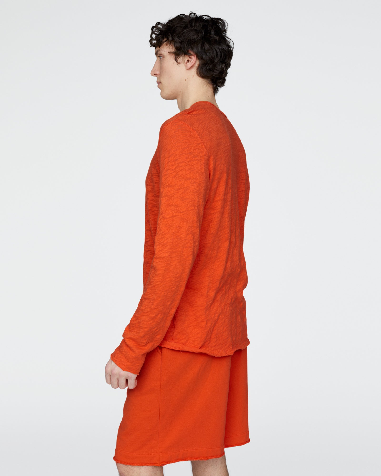 Slub Jersey Destroyed Wash Henley - Tomato