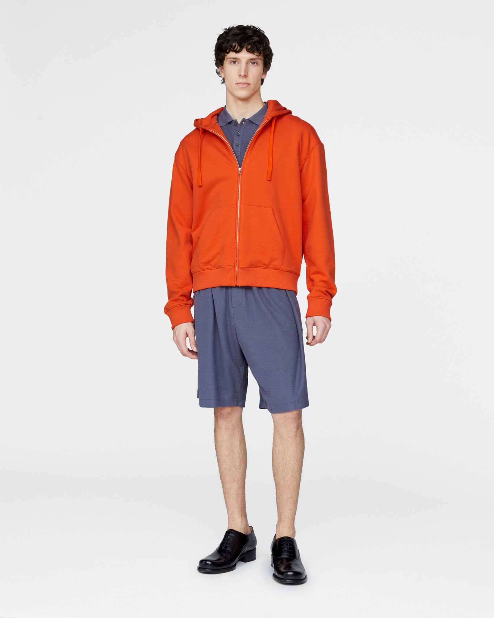 French Terry Zip-Up Hoodie - Tomato
