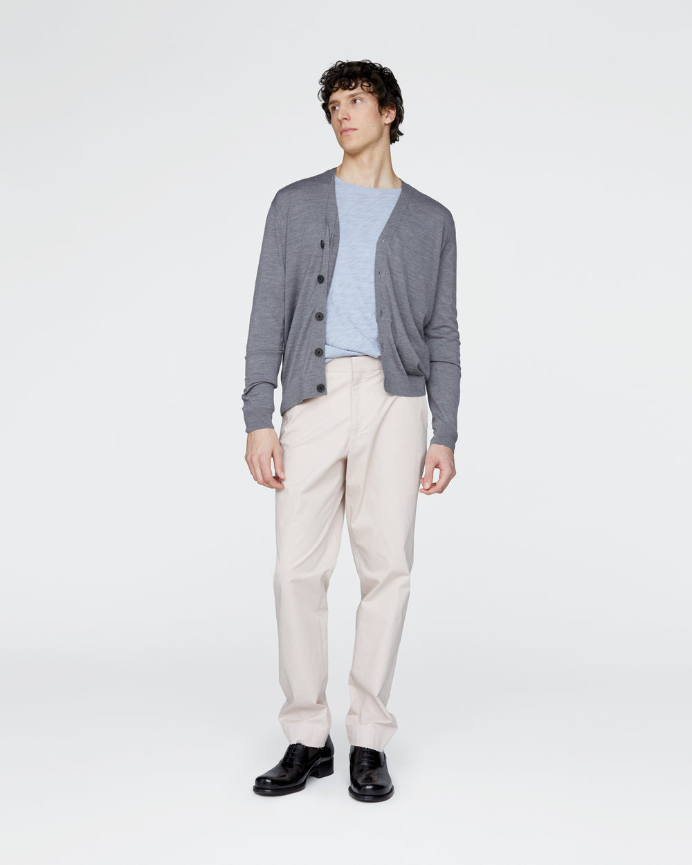 Extra Fine Merino Wool Cardigan - Medium Heather Grey