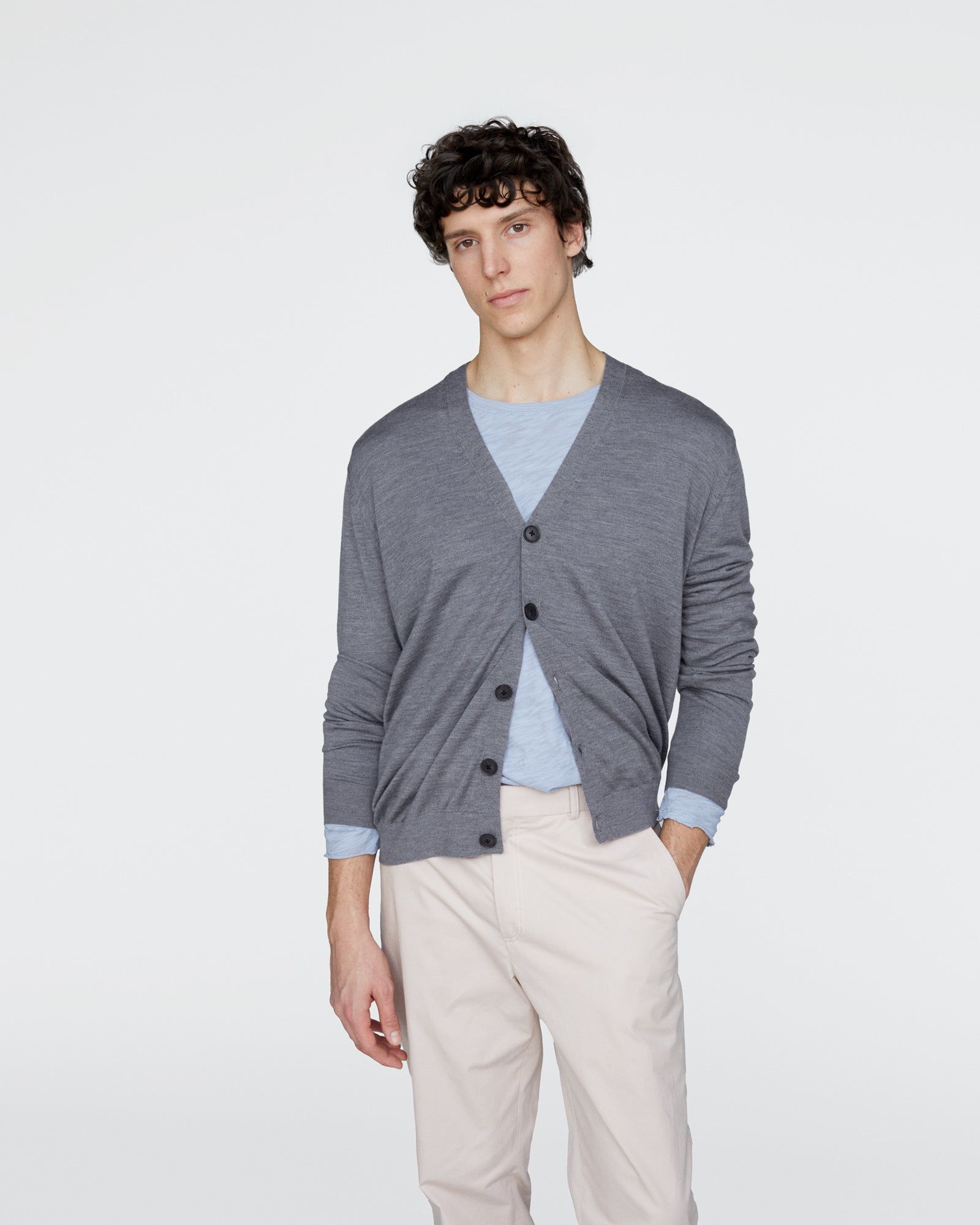 Extra Fine Merino Wool Cardigan - Medium Heather Grey