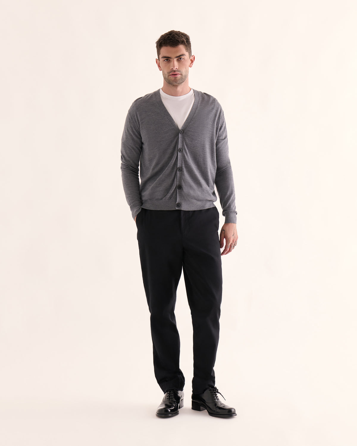 Extra Fine Merino Wool Cardigan - Medium Heather Grey