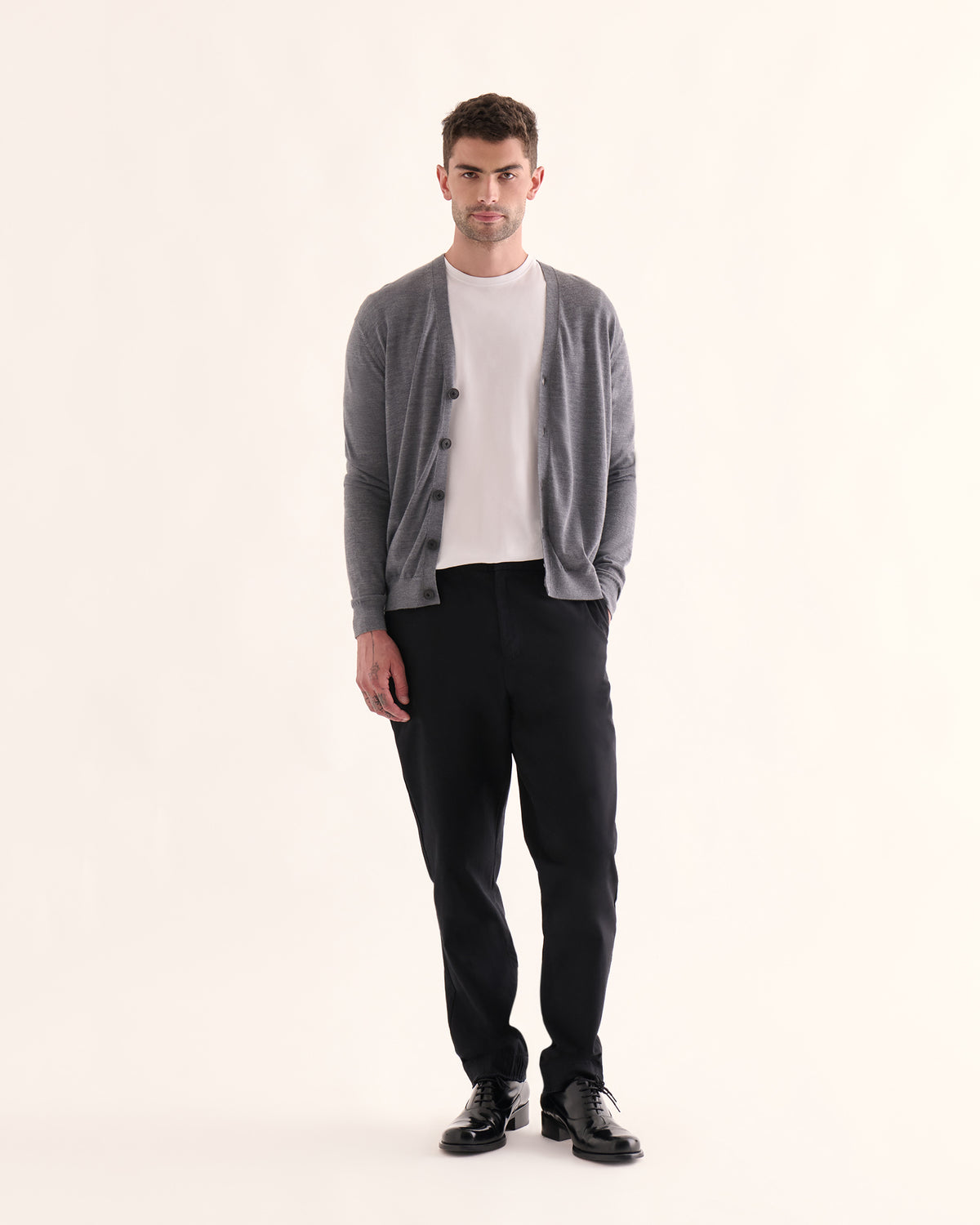 Extra Fine Merino Wool Cardigan - Medium Heather Grey