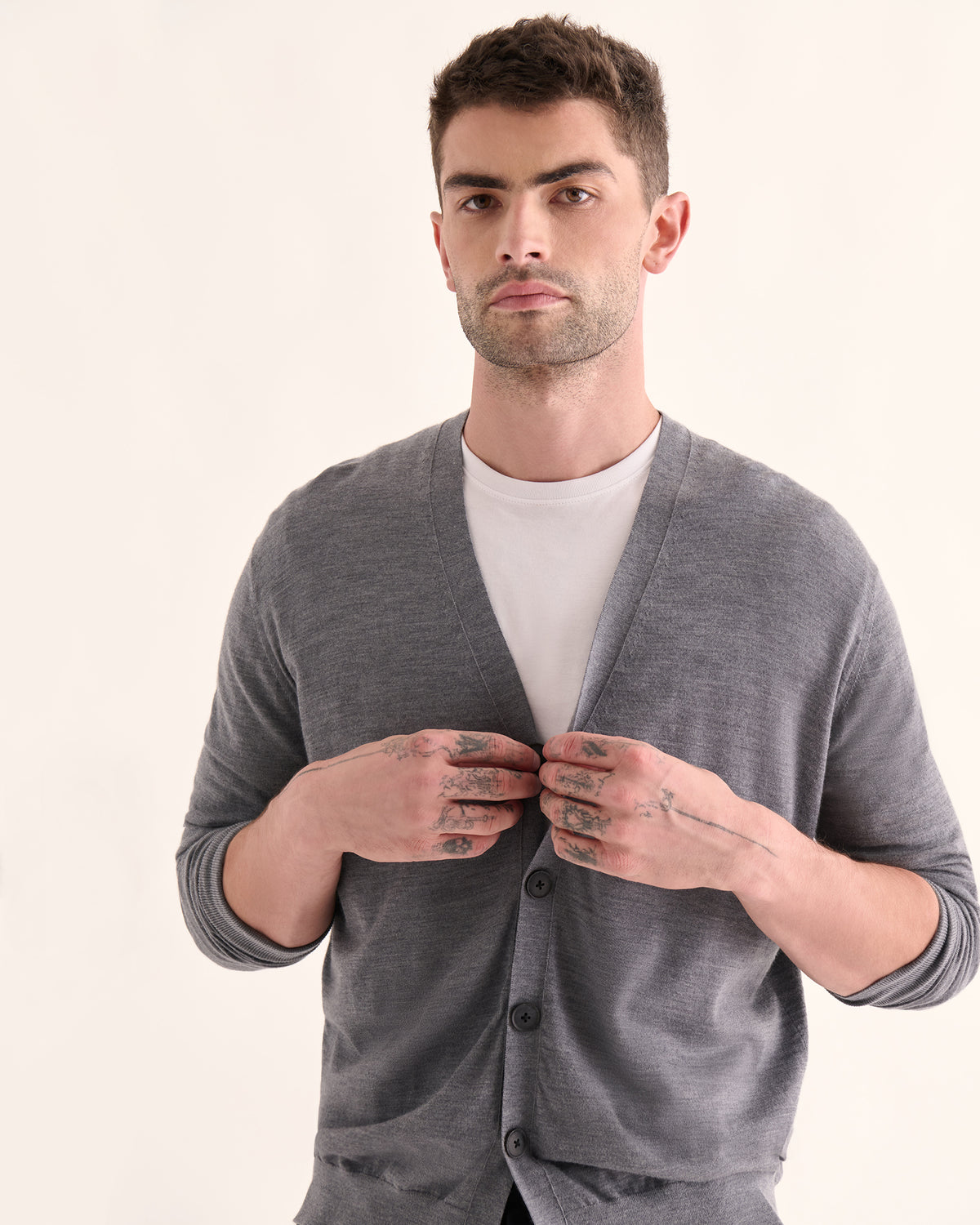 Extra Fine Merino Wool Cardigan - Medium Heather Grey