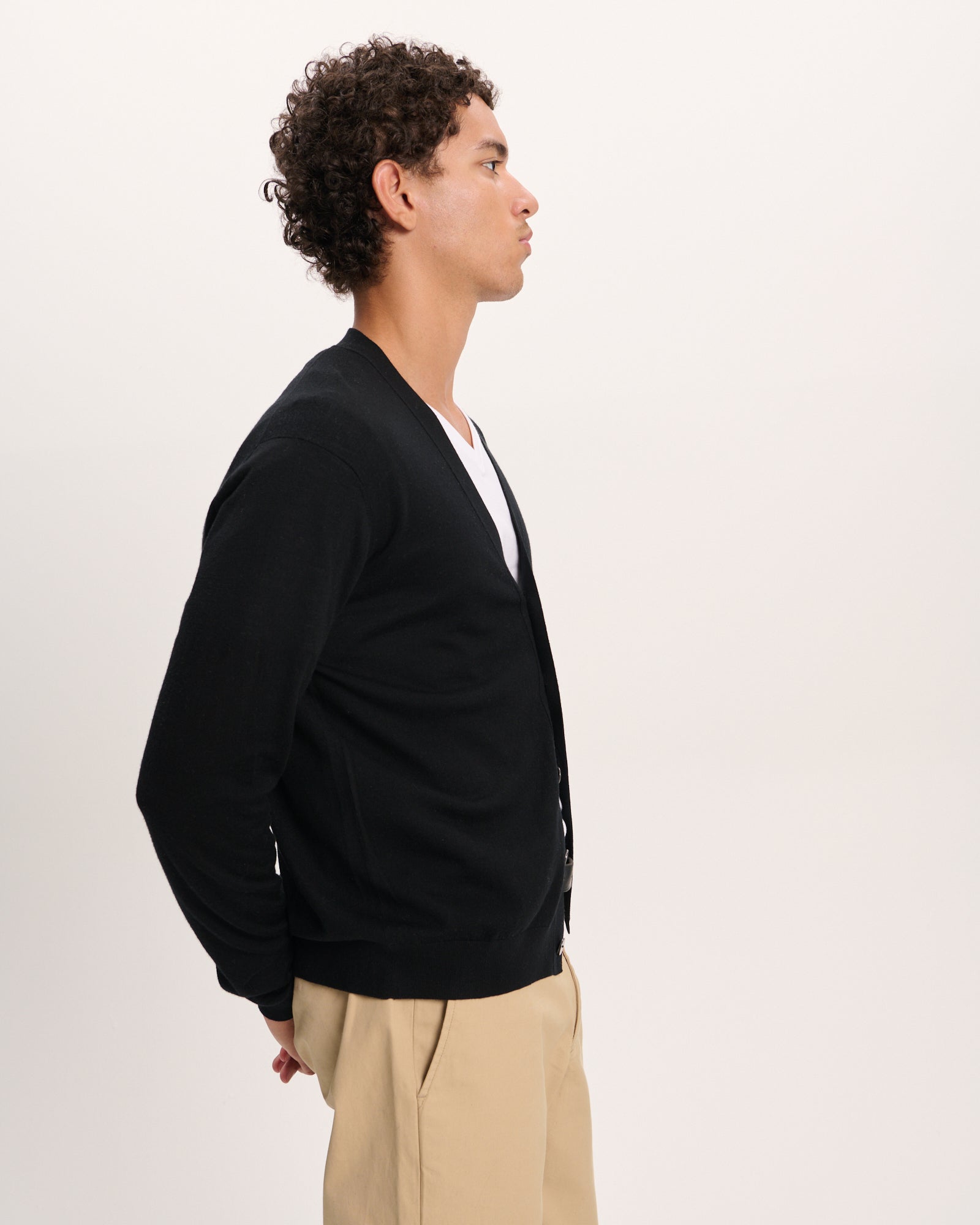 Extra Fine Merino Wool Cardigan - Black