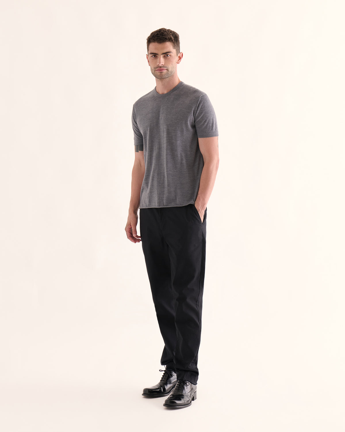 Extra Fine Merino Wool Crew Neck Tee - Medium Heather Grey