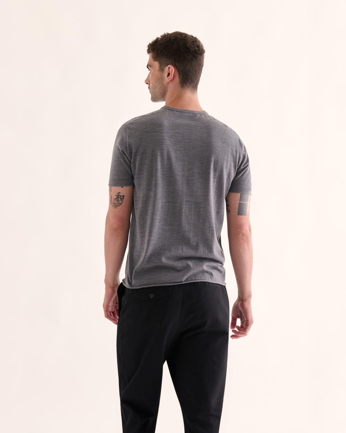 Extra Fine Merino Wool Crew Neck Tee - Medium Heather Grey