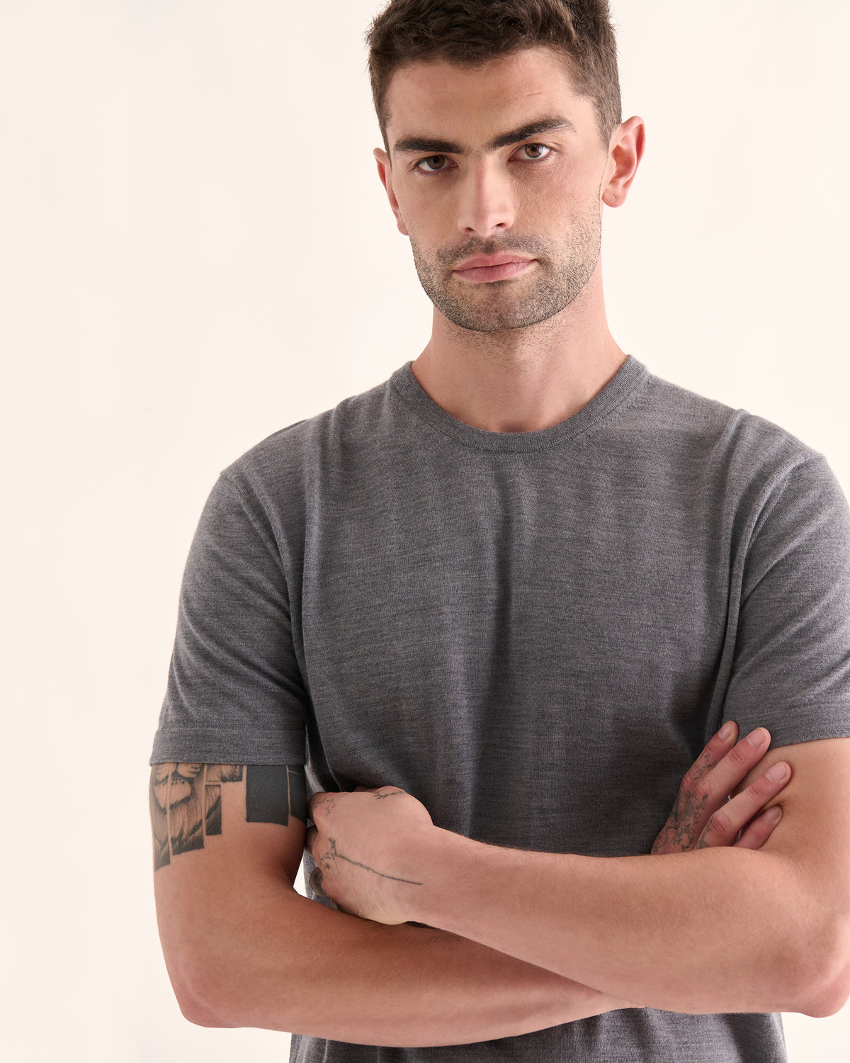 Extra Fine Merino Wool Crew Neck Tee - Medium Heather Grey