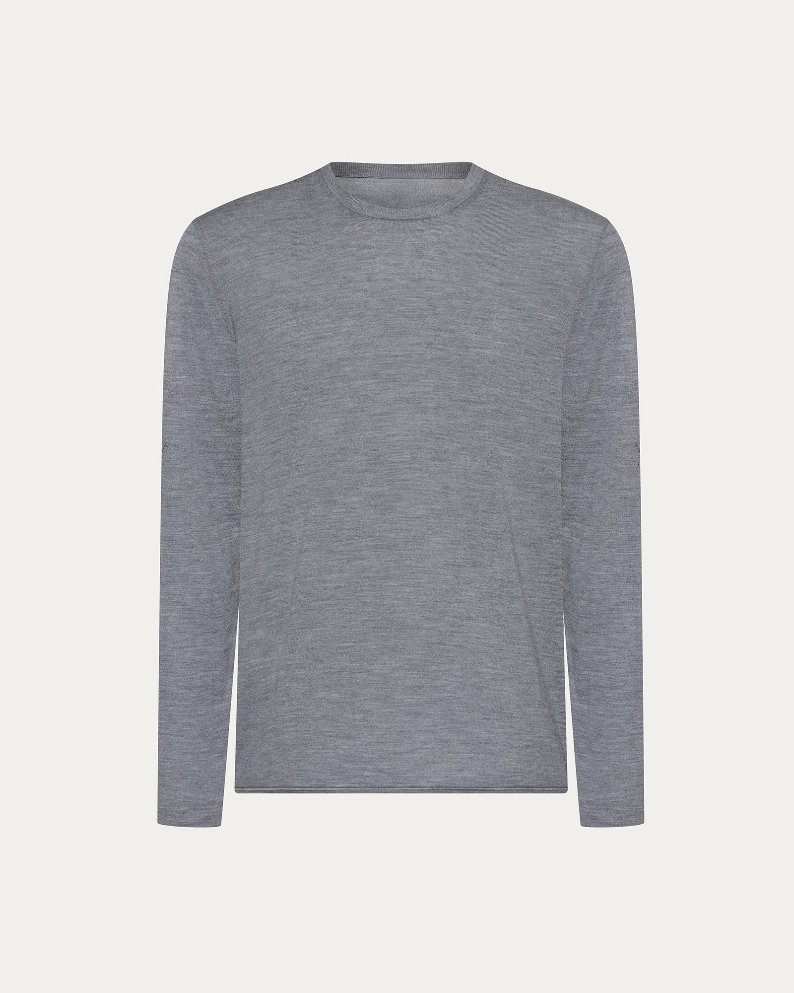 Extra Fine Merino Wool Long Sleeve Crew Neck Tee - Medium Heather Grey