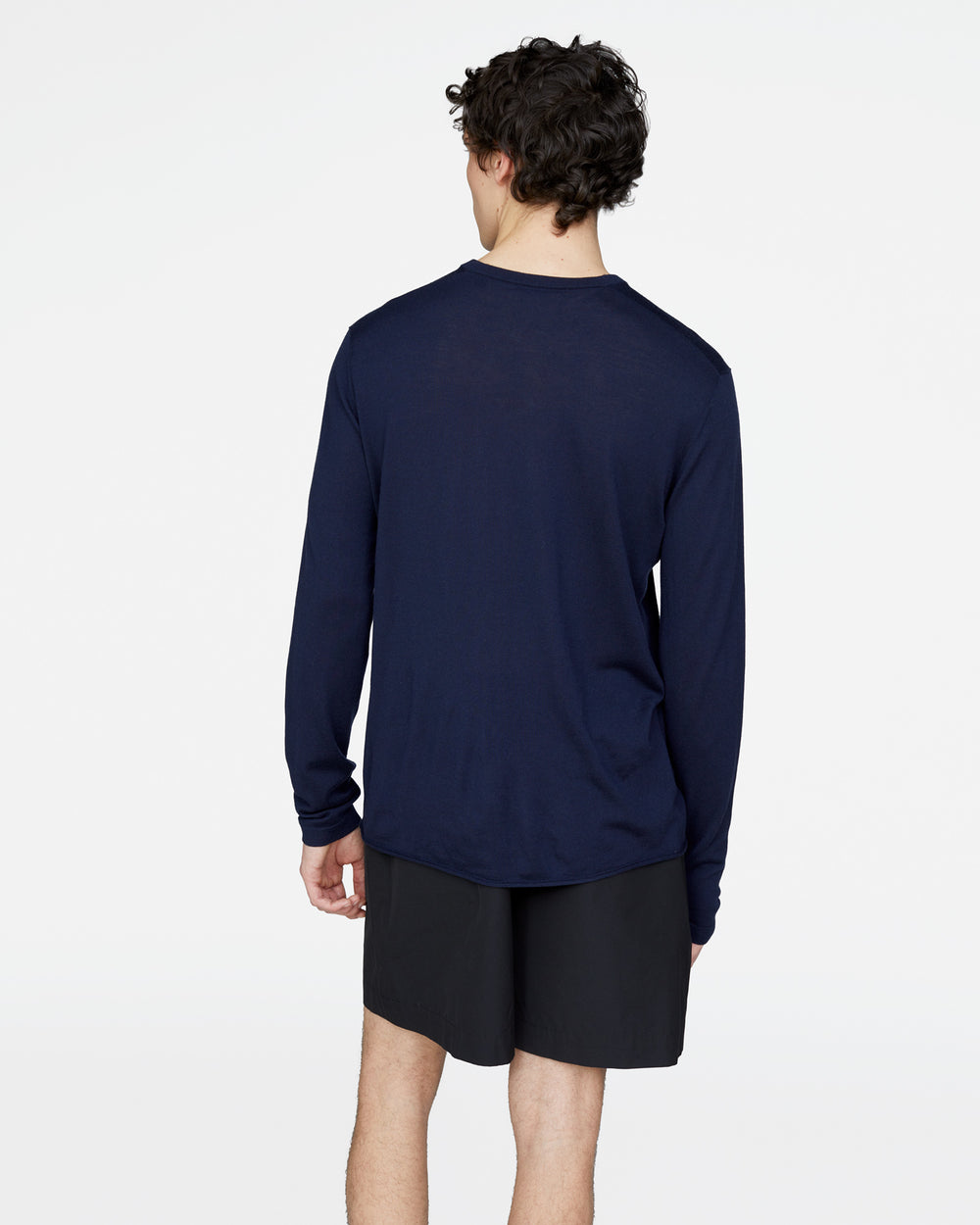 Extra Fine Merino Wool Long Sleeve Crew Neck Tee - Midnight