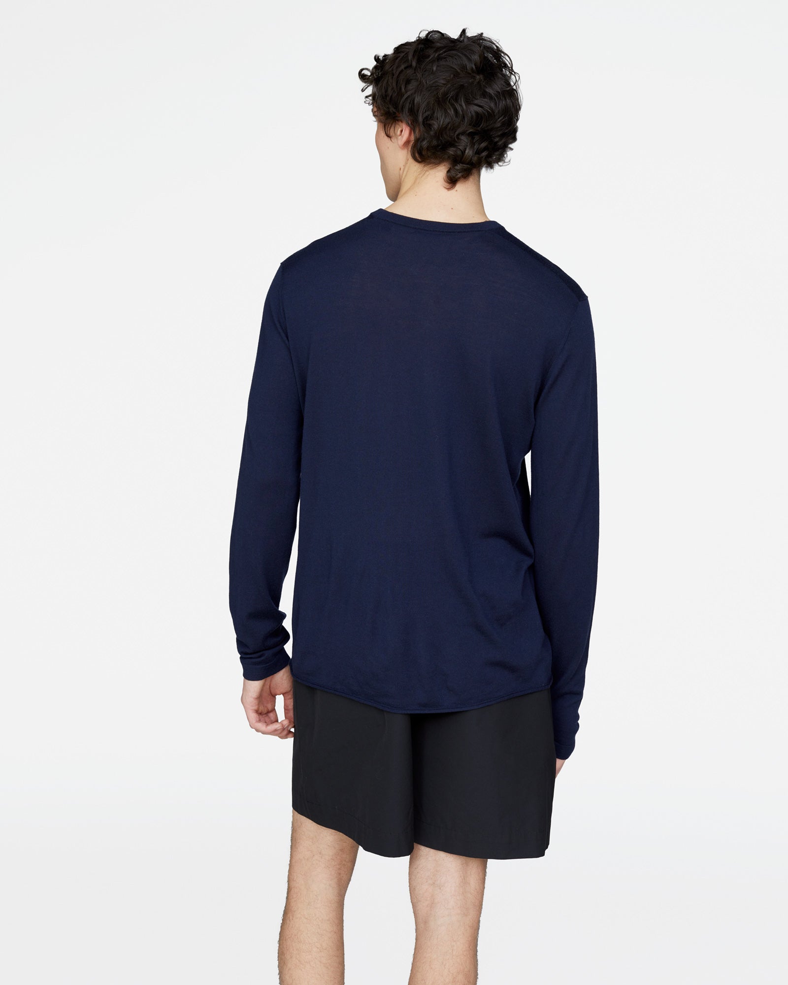 Extra Fine Merino Wool Long Sleeve Crew Neck Tee - Midnight