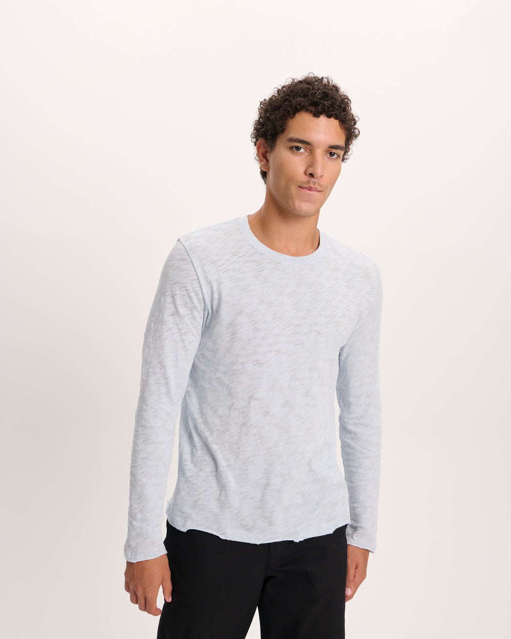 Slub Jersey Long Sleeve Destroyed Wash Tee - Pale Blue
