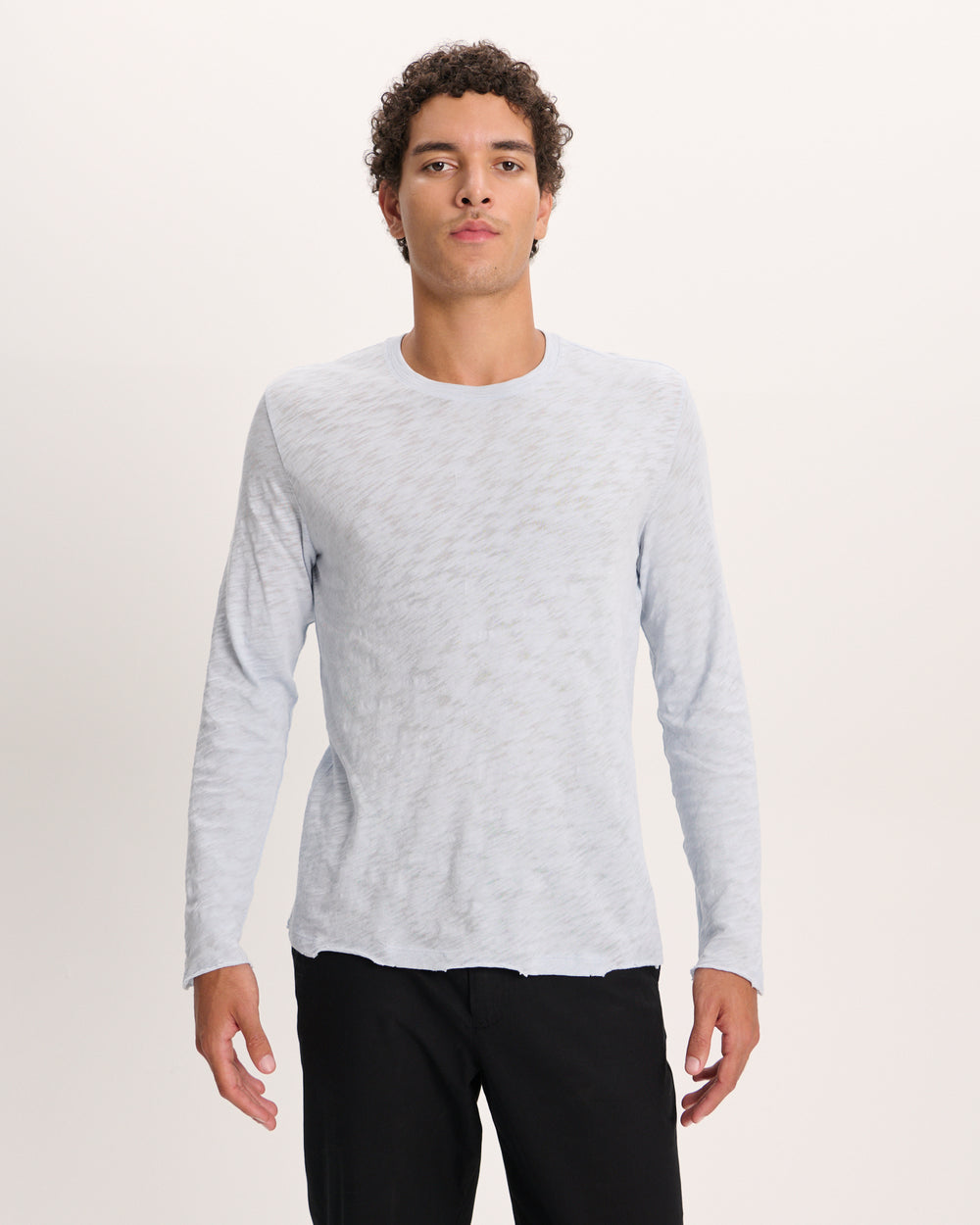 Slub Jersey Long Sleeve Destroyed Wash Tee - Pale Blue