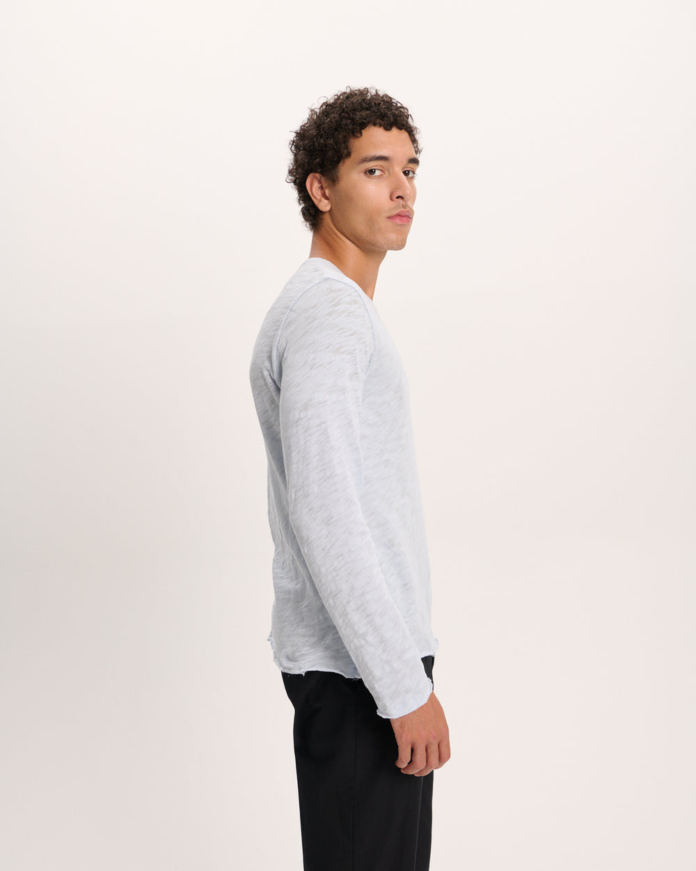 Slub Jersey Long Sleeve Destroyed Wash Tee - Pale Blue