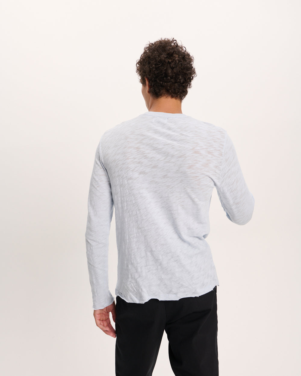 Slub Jersey Long Sleeve Destroyed Wash Tee - Pale Blue
