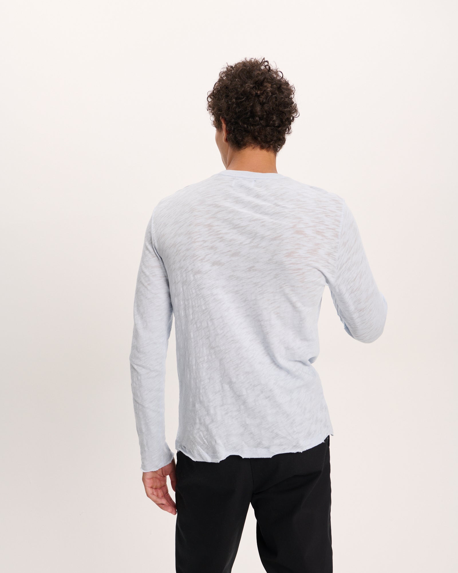 Slub Jersey Long Sleeve Destroyed Wash Tee - Pale Blue
