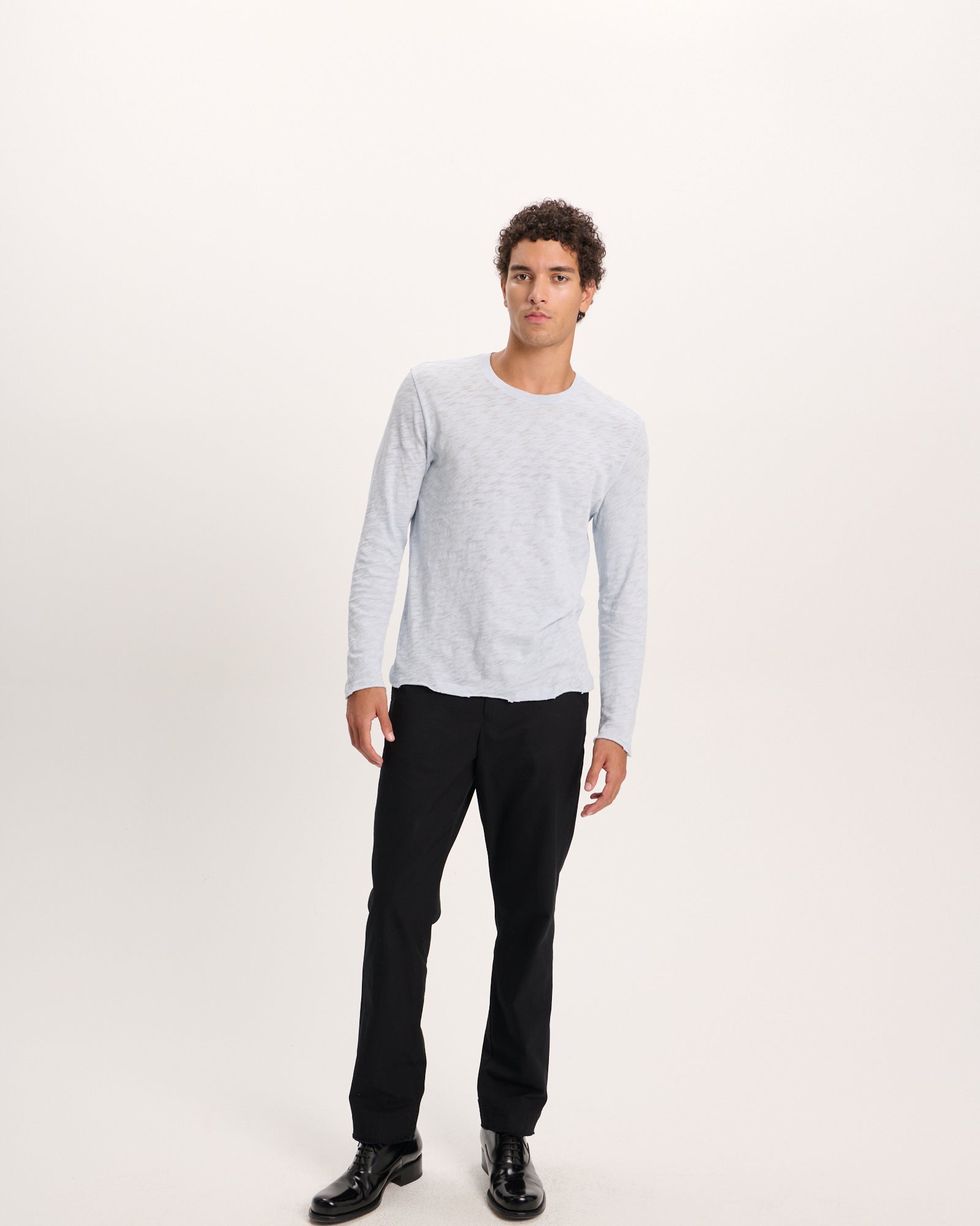 Slub Jersey Long Sleeve Destroyed Wash Tee - Pale Blue