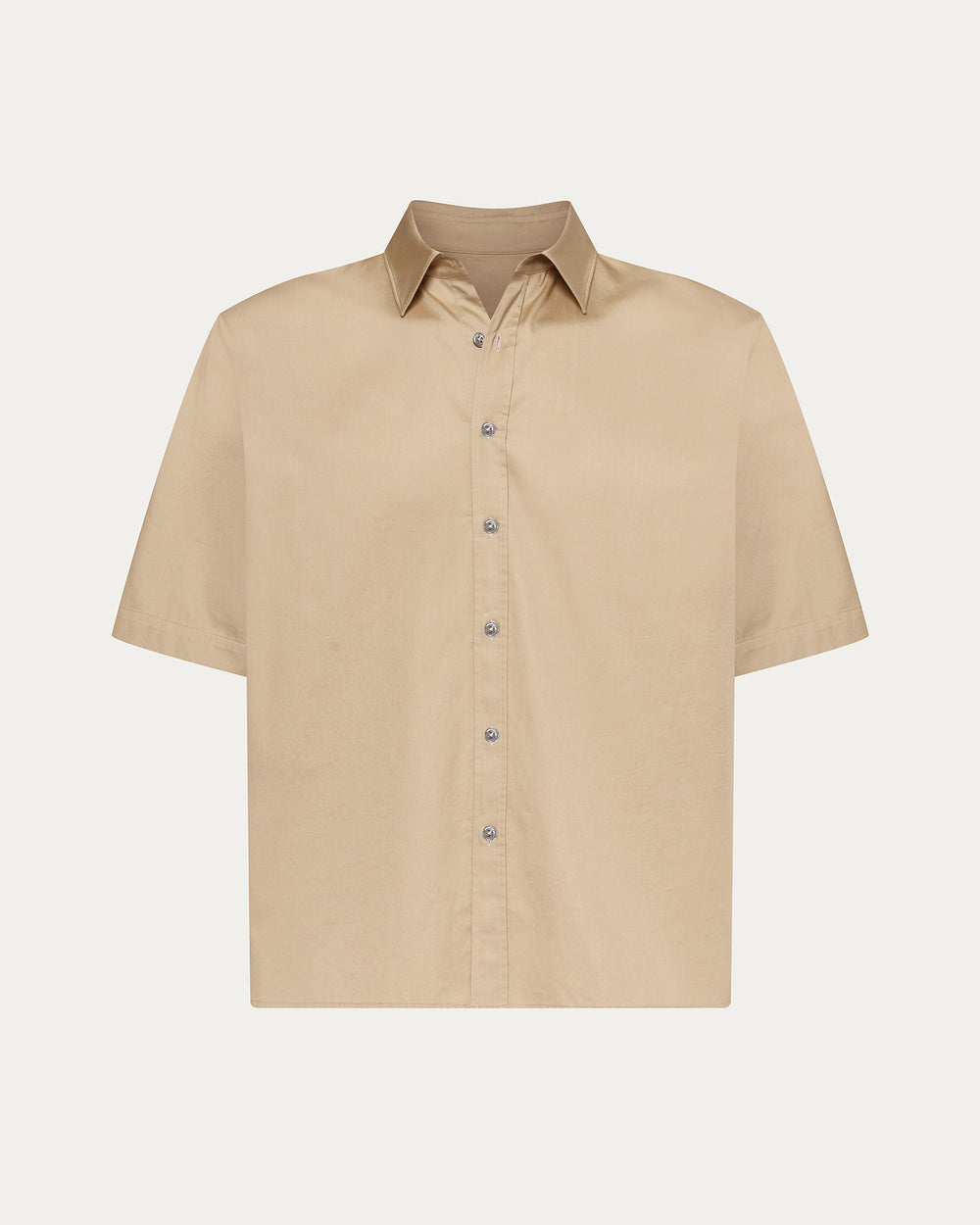 Cotton Poplin Short Sleeve Button Down Shirt - Macadamia