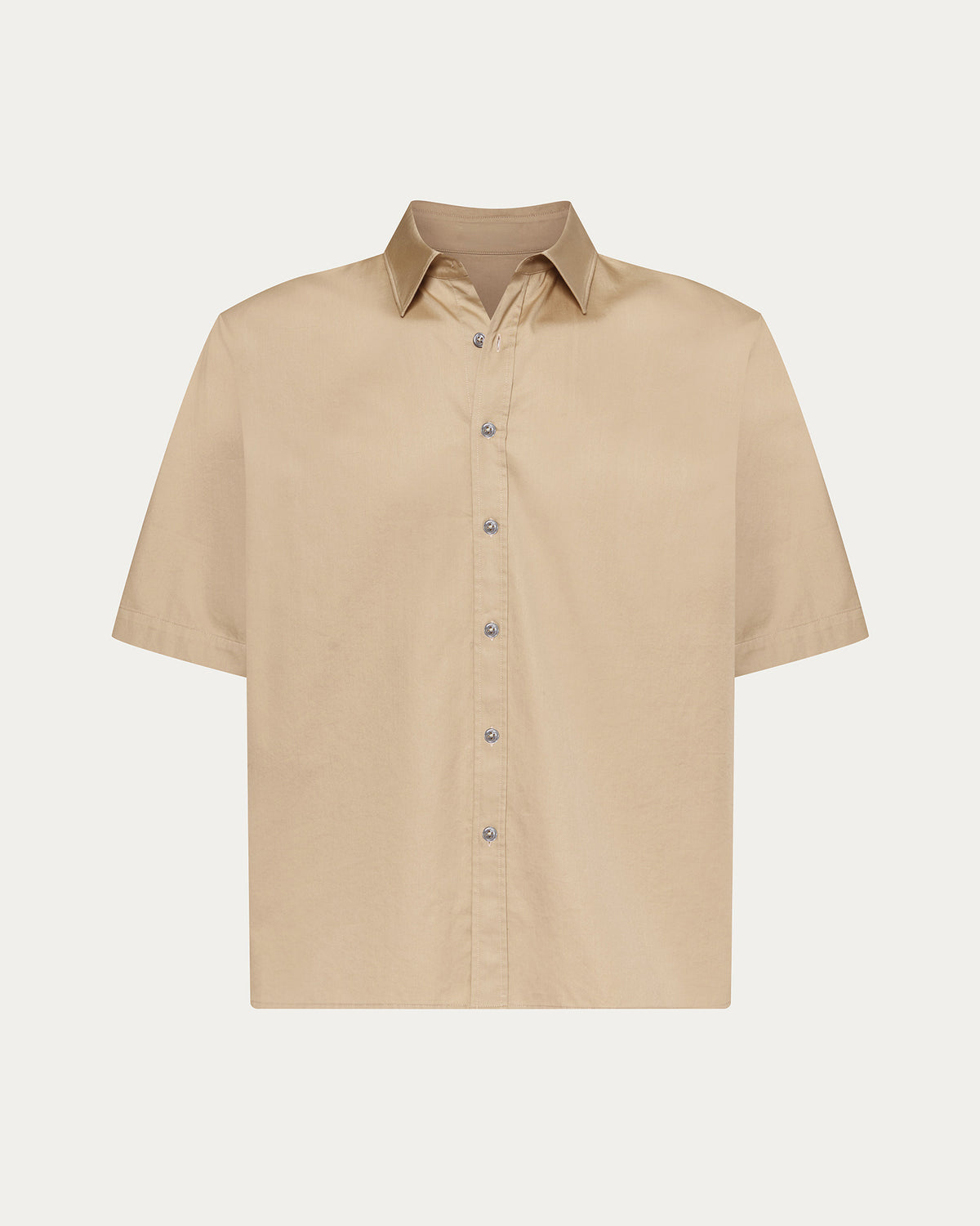 Cotton Poplin Short Sleeve Button Down Shirt - Macadamia
