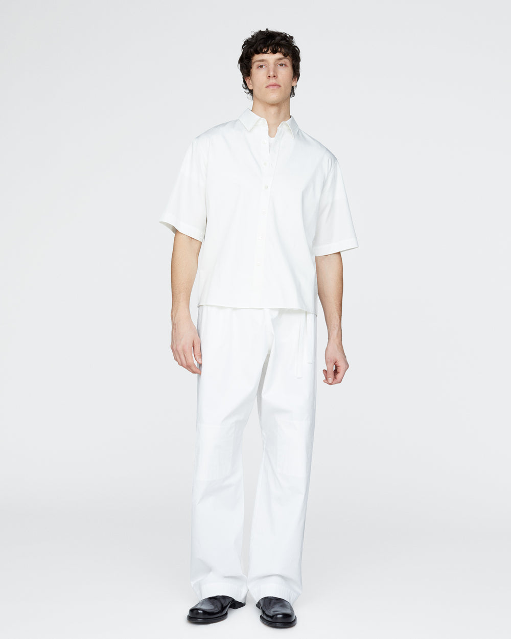 Cotton Poplin Short Sleeve Button Down Shirt - White