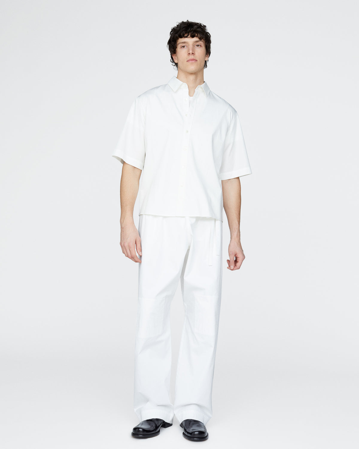 Cotton Poplin Short Sleeve Button Down Shirt - White