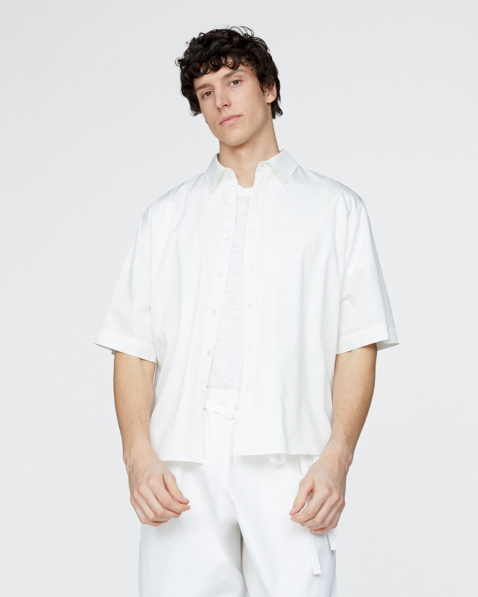 Cotton Poplin Short Sleeve Button Down Shirt - White