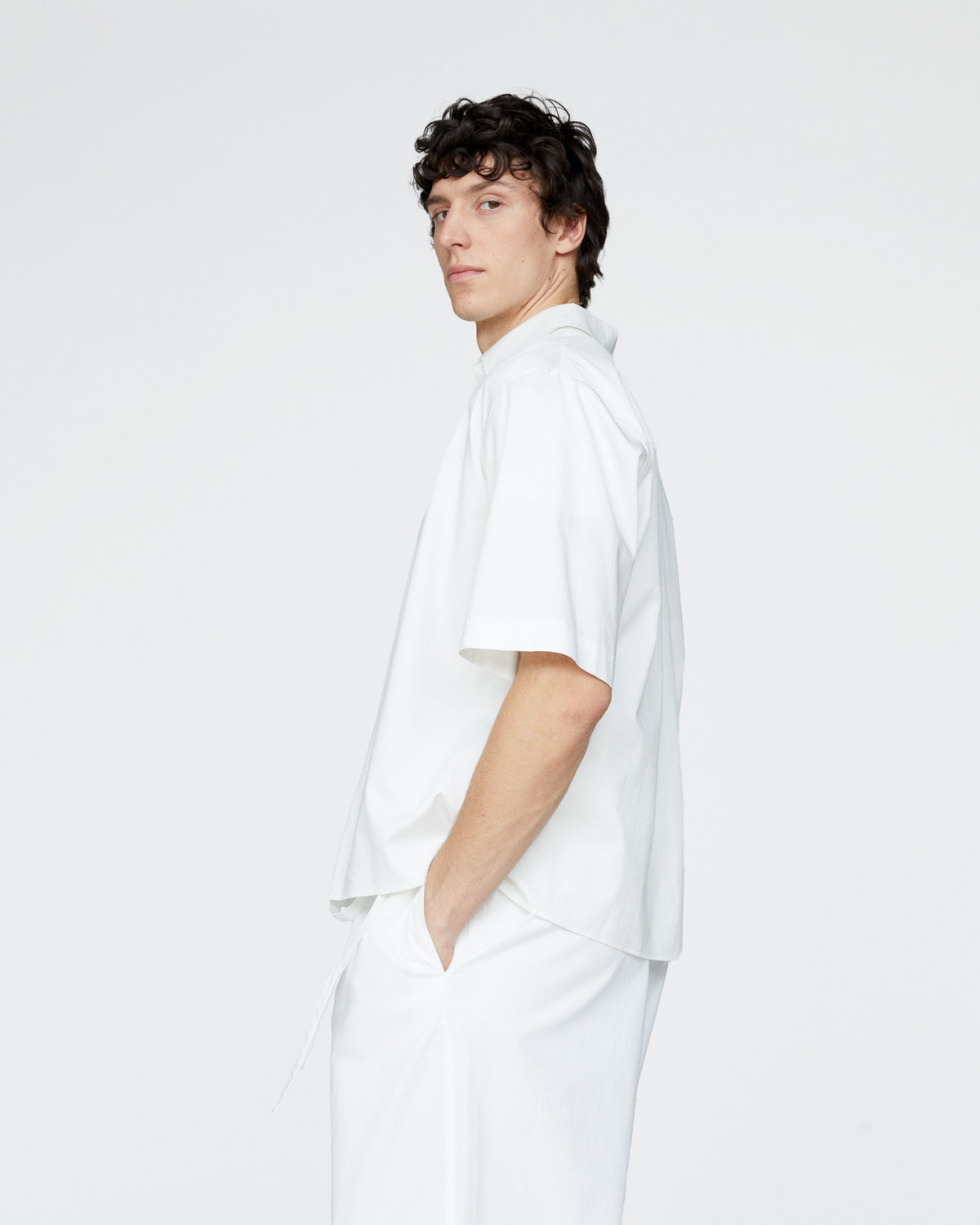 Cotton Poplin Short Sleeve Button Down Shirt - White