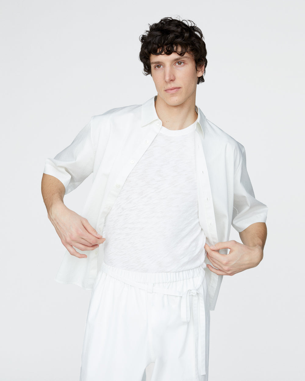 Cotton Poplin Short Sleeve Button Down Shirt - White