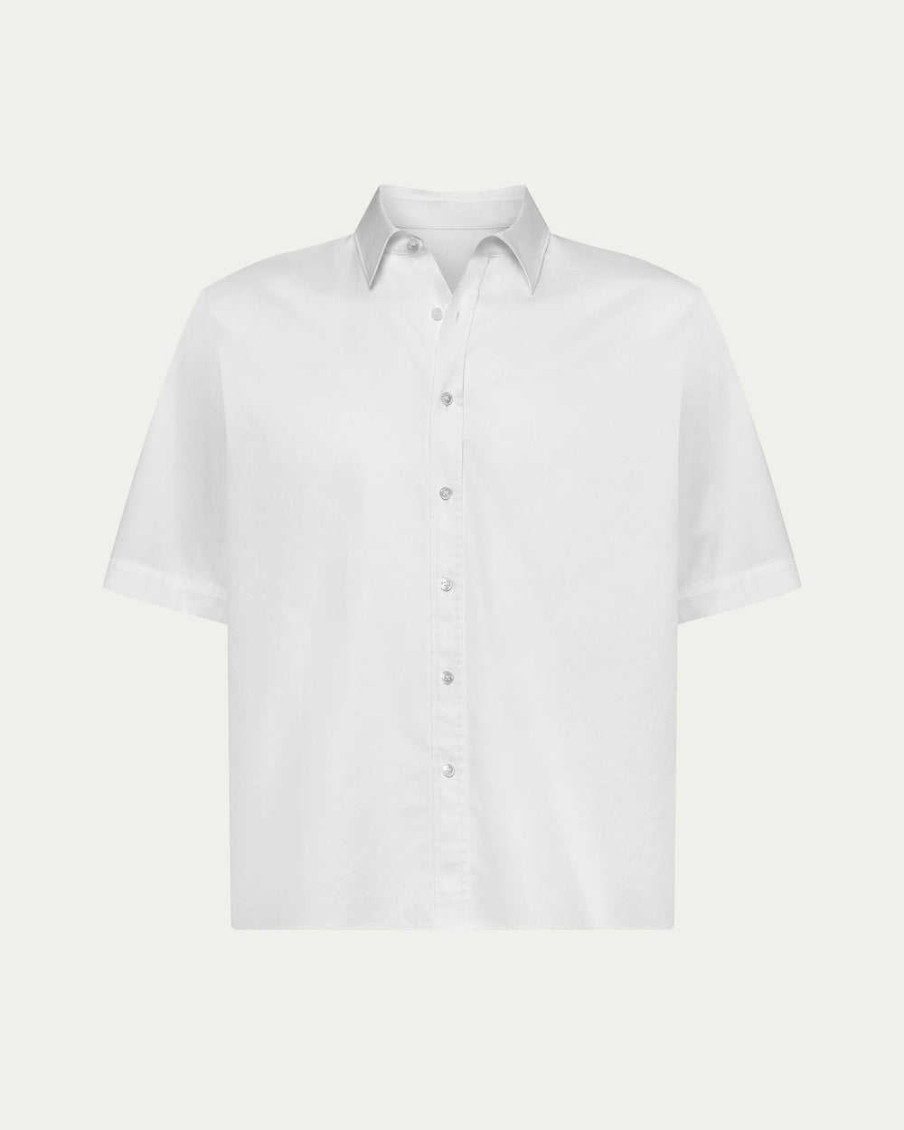 Cotton Poplin Short Sleeve Button Down Shirt - White