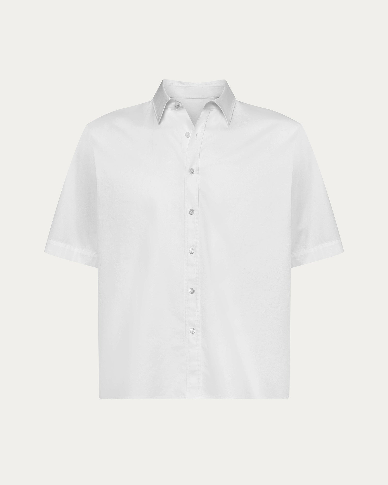 Cotton Poplin Short Sleeve Button Down Shirt - White