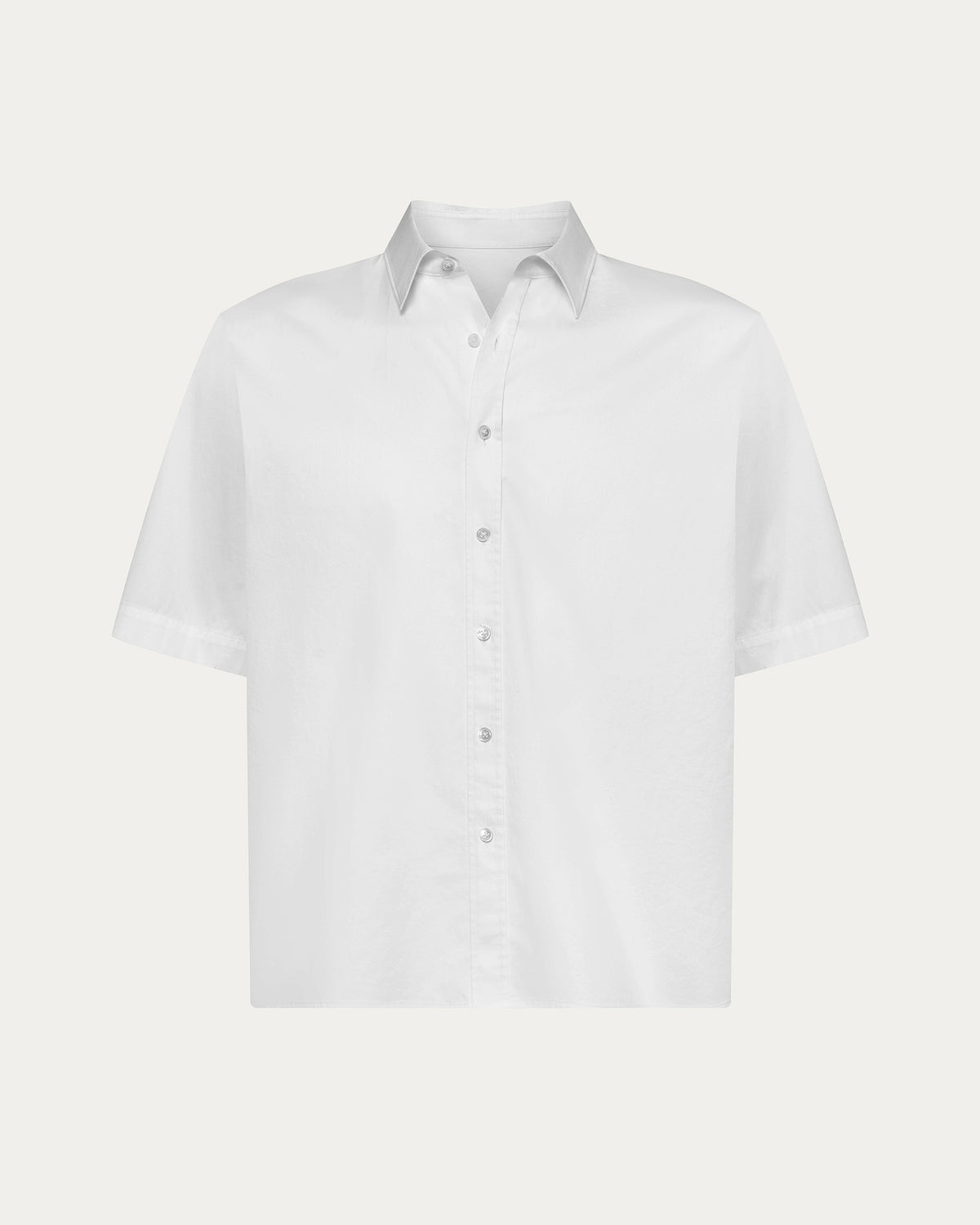 Cotton Poplin Short Sleeve Button Down Shirt - White
