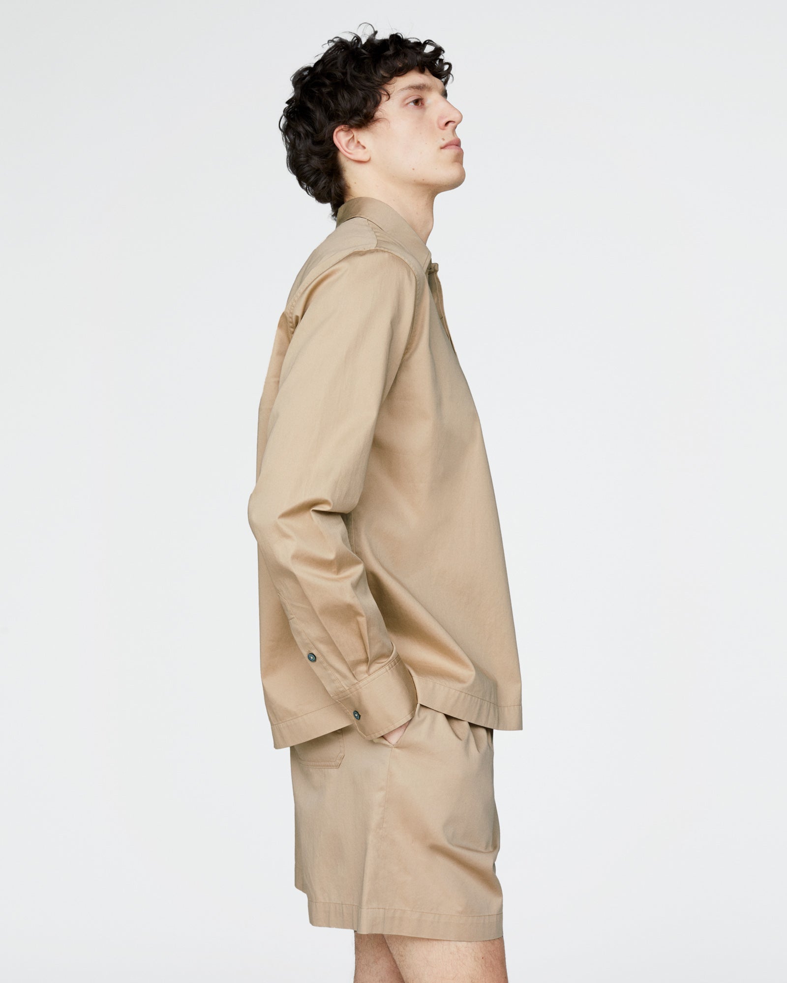 Cotton Poplin Popover Shirt - Macadamia