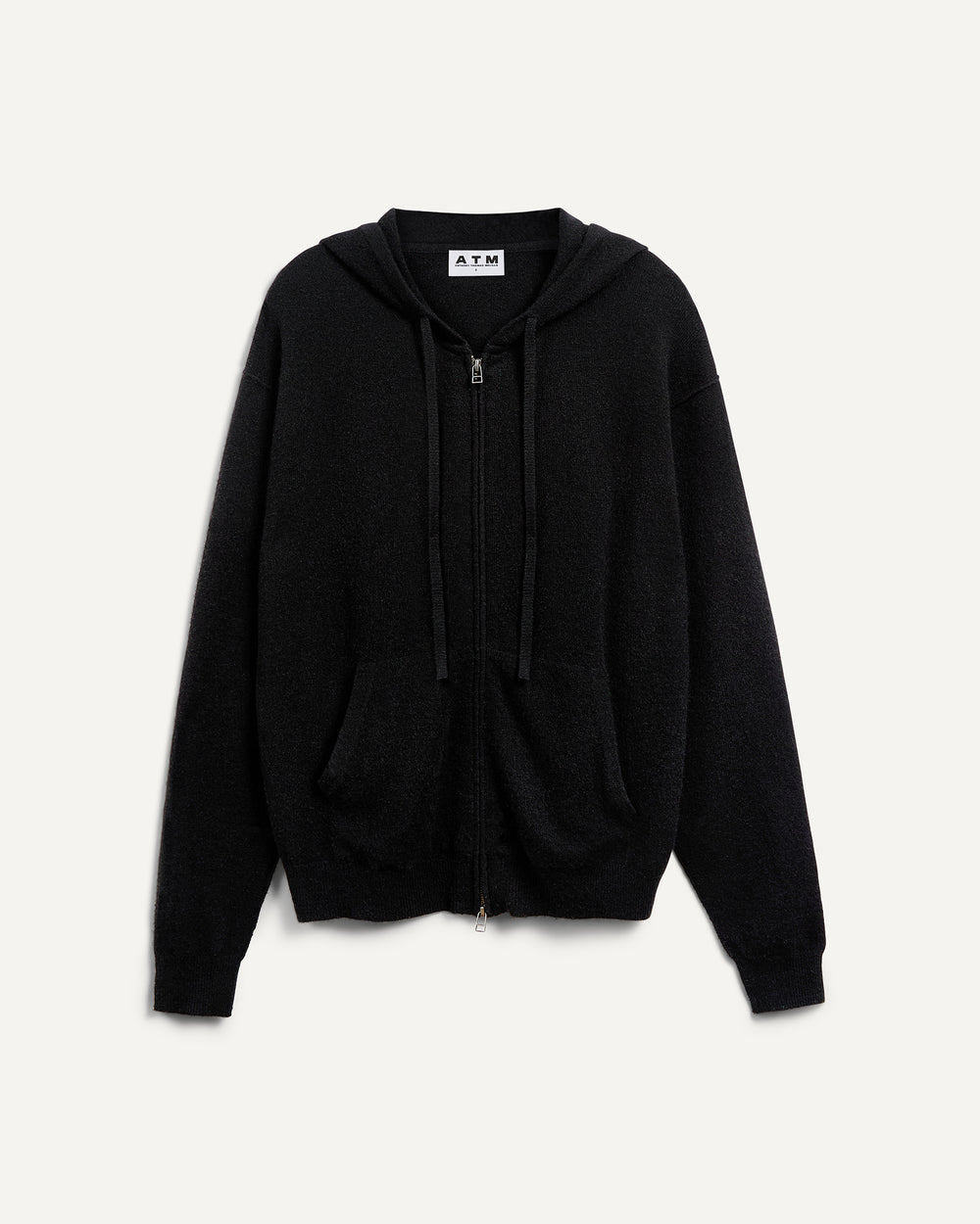 Cashmere Long Sleeve Hoodie With Seam - Black