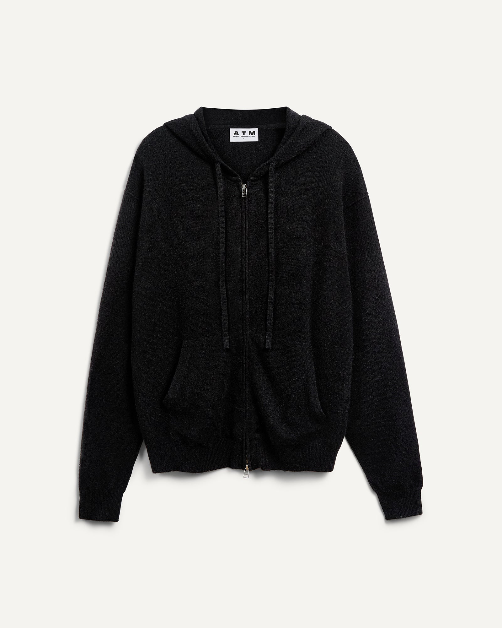 Cashmere Long Sleeve Hoodie With Seam - Black