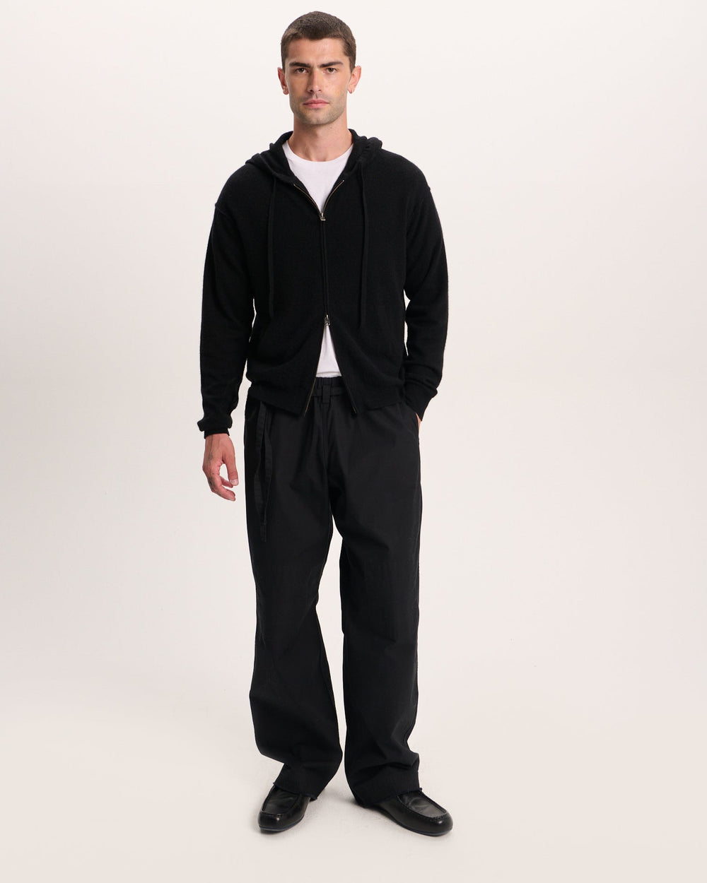 Cashmere Long Sleeve Hoodie With Seam - Black