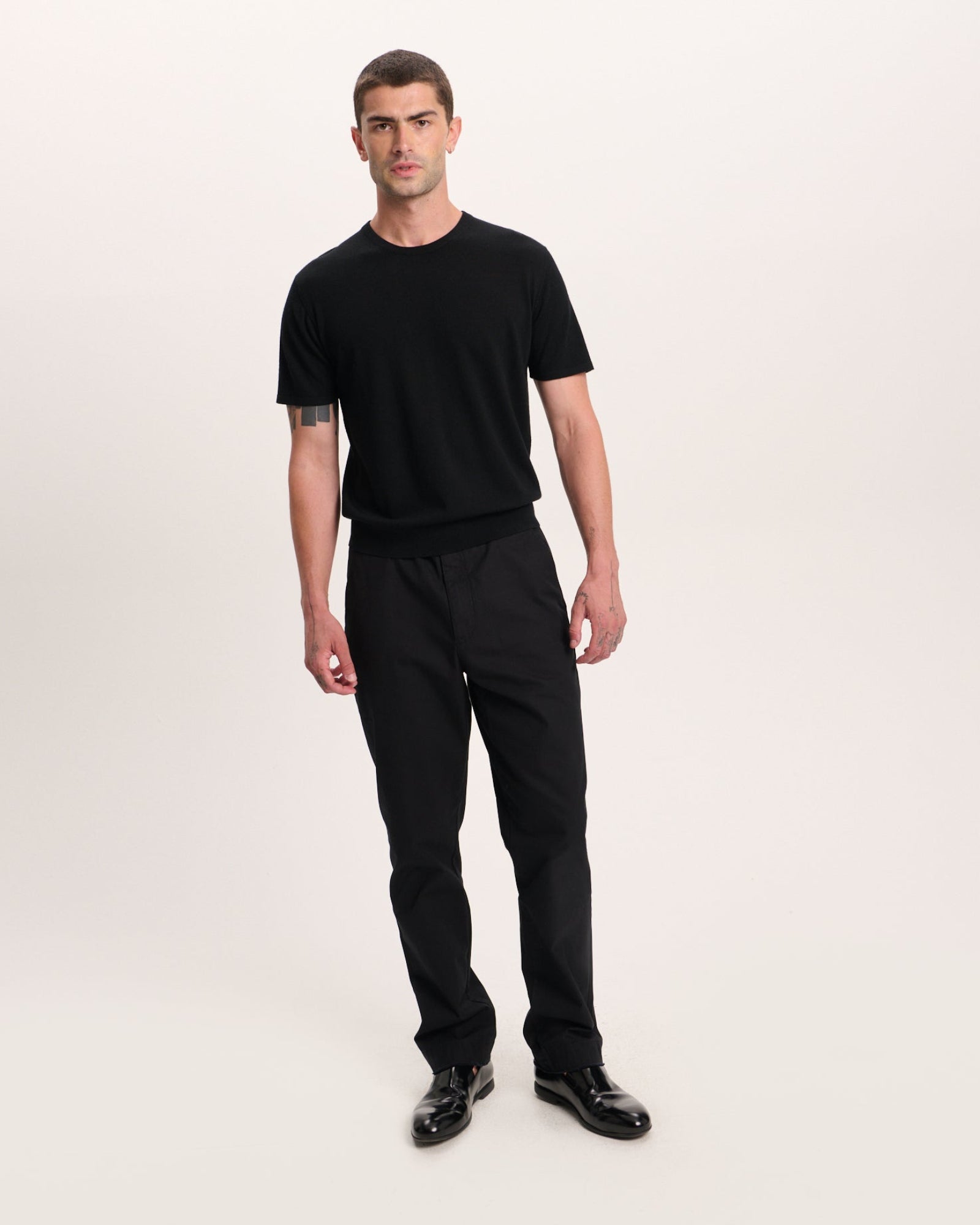 Extra Fine Merino Wool Crew Neck Tee - Black