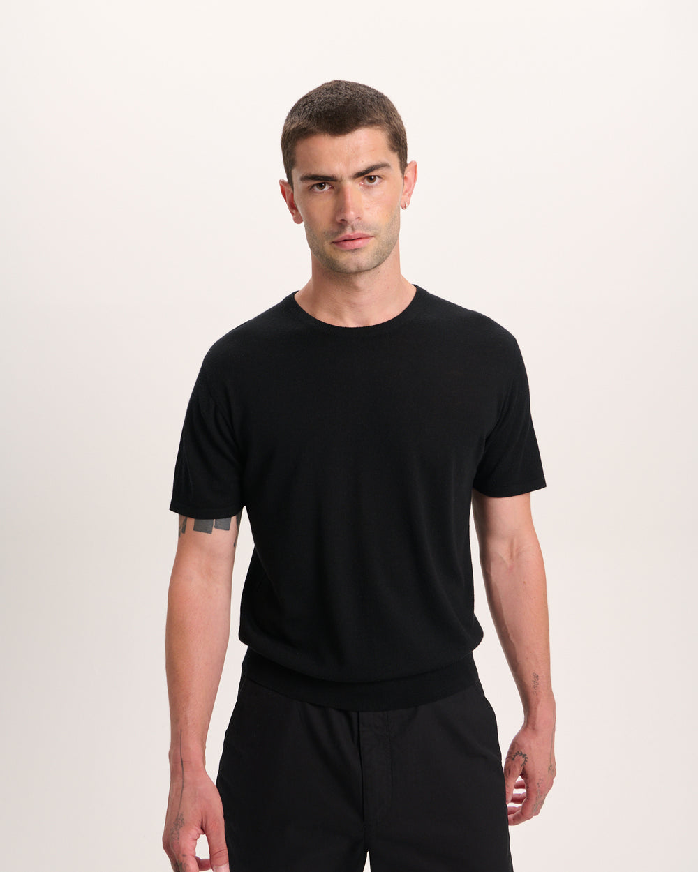 Extra Fine Merino Wool Crew Neck Tee - Black
