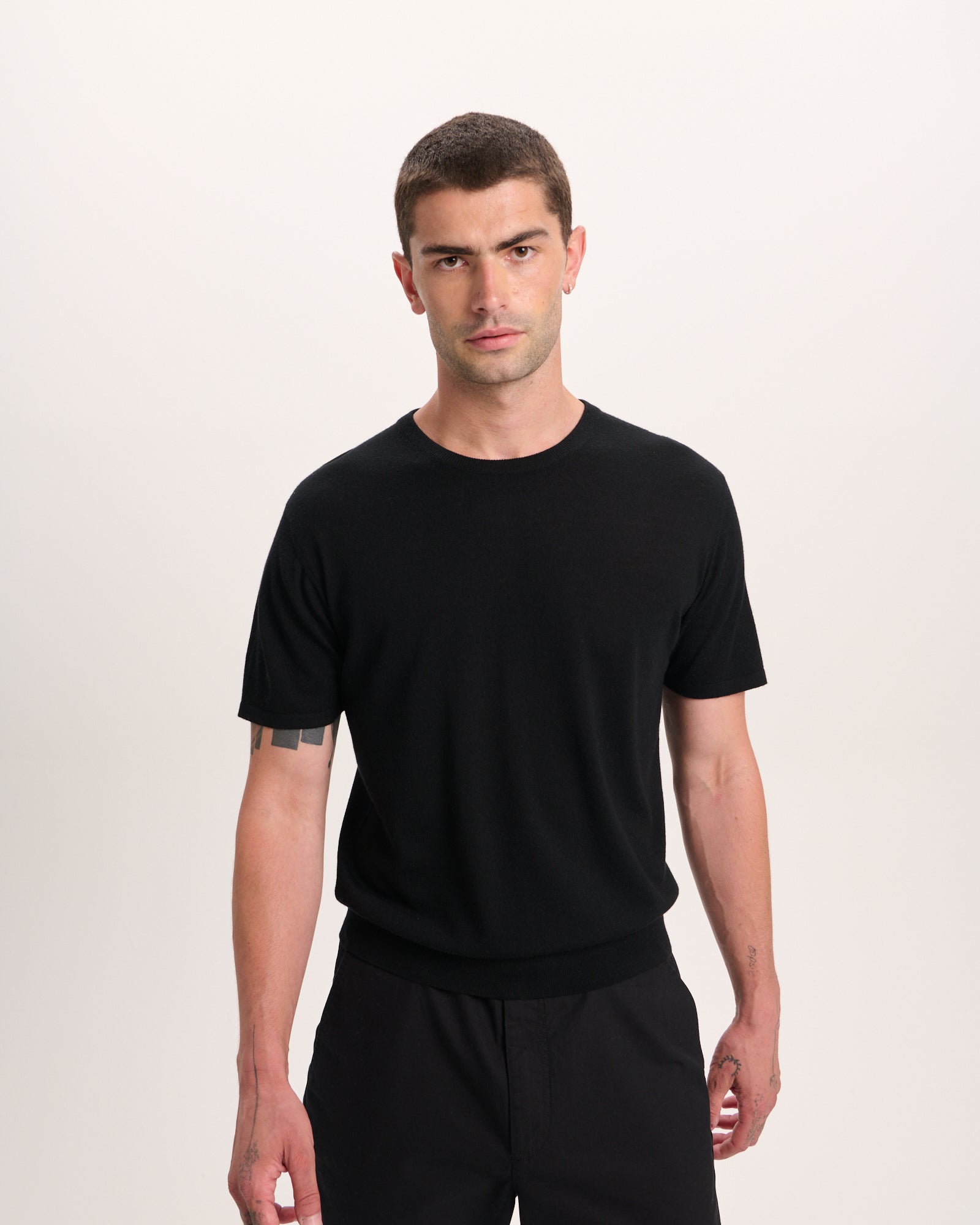 Extra Fine Merino Wool Crew Neck Tee - Black